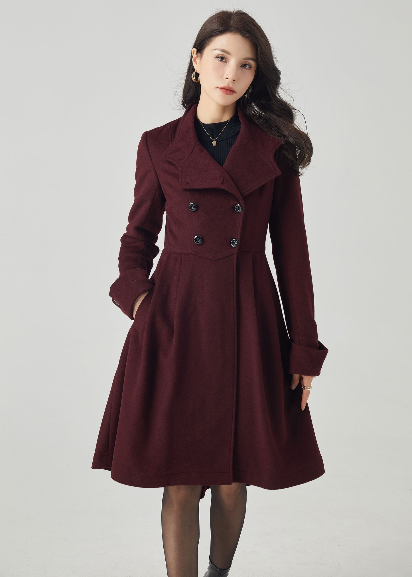Wool Coat Women, Double Breasted Wool Coat C3566