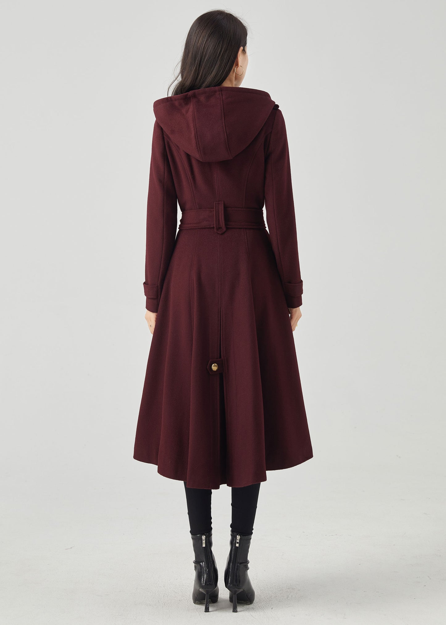 Double Breasted Hooded Wool Coat C3569