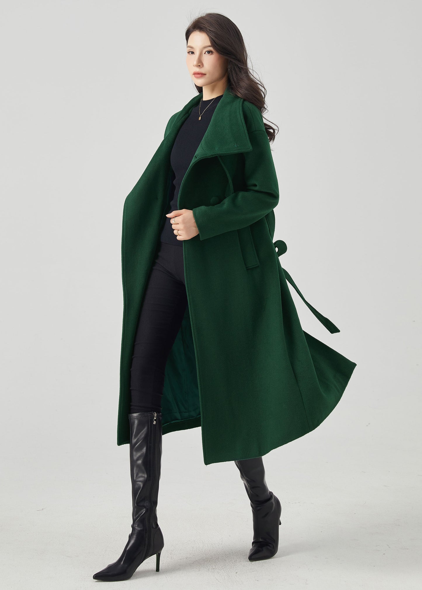 Green Wool Coat, Long Wool Coat Women C3570