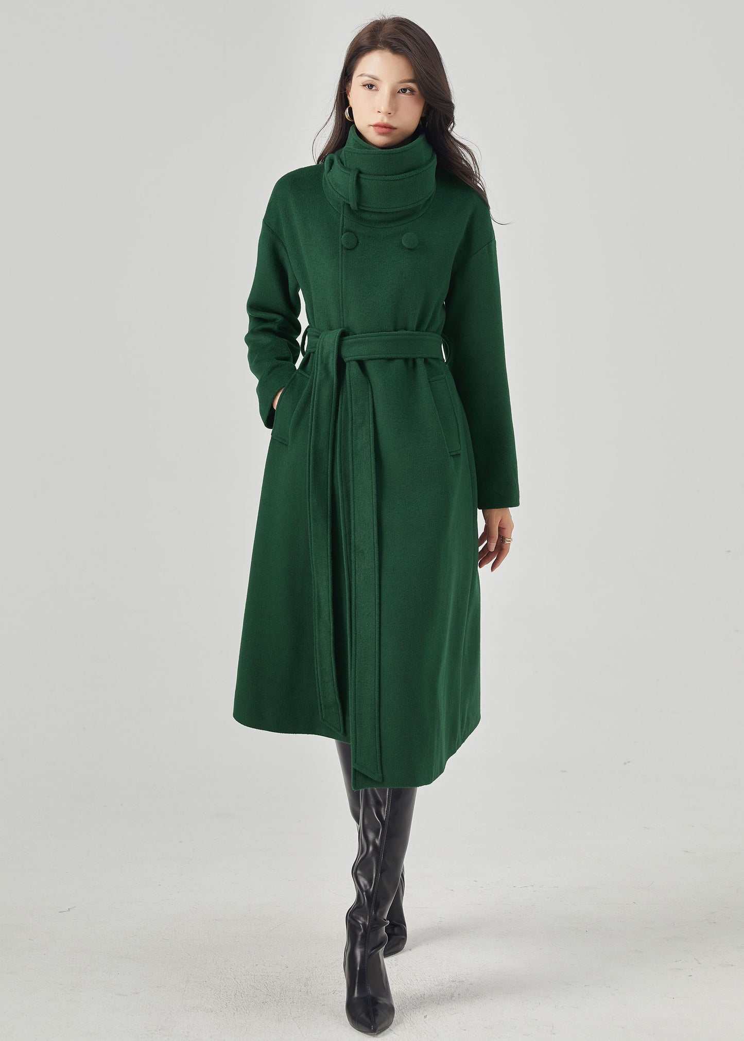 Green Wool Coat, Long Wool Coat Women C3570