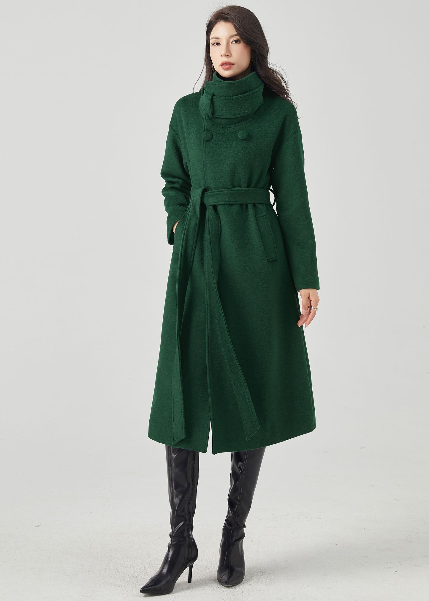Green Wool Coat, Long Wool Coat Women C3570