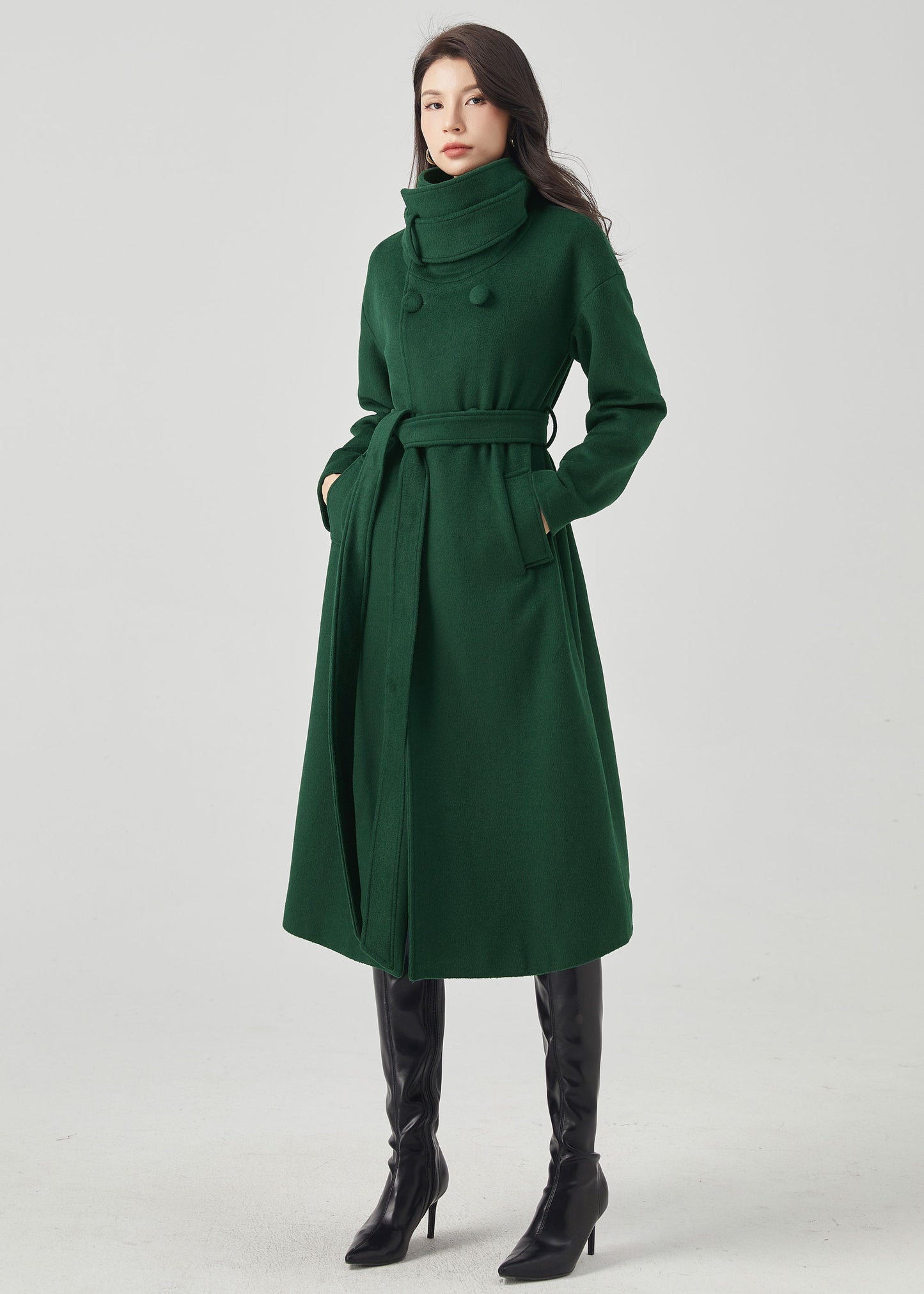 Green Wool Coat, Long Wool Coat Women C3570