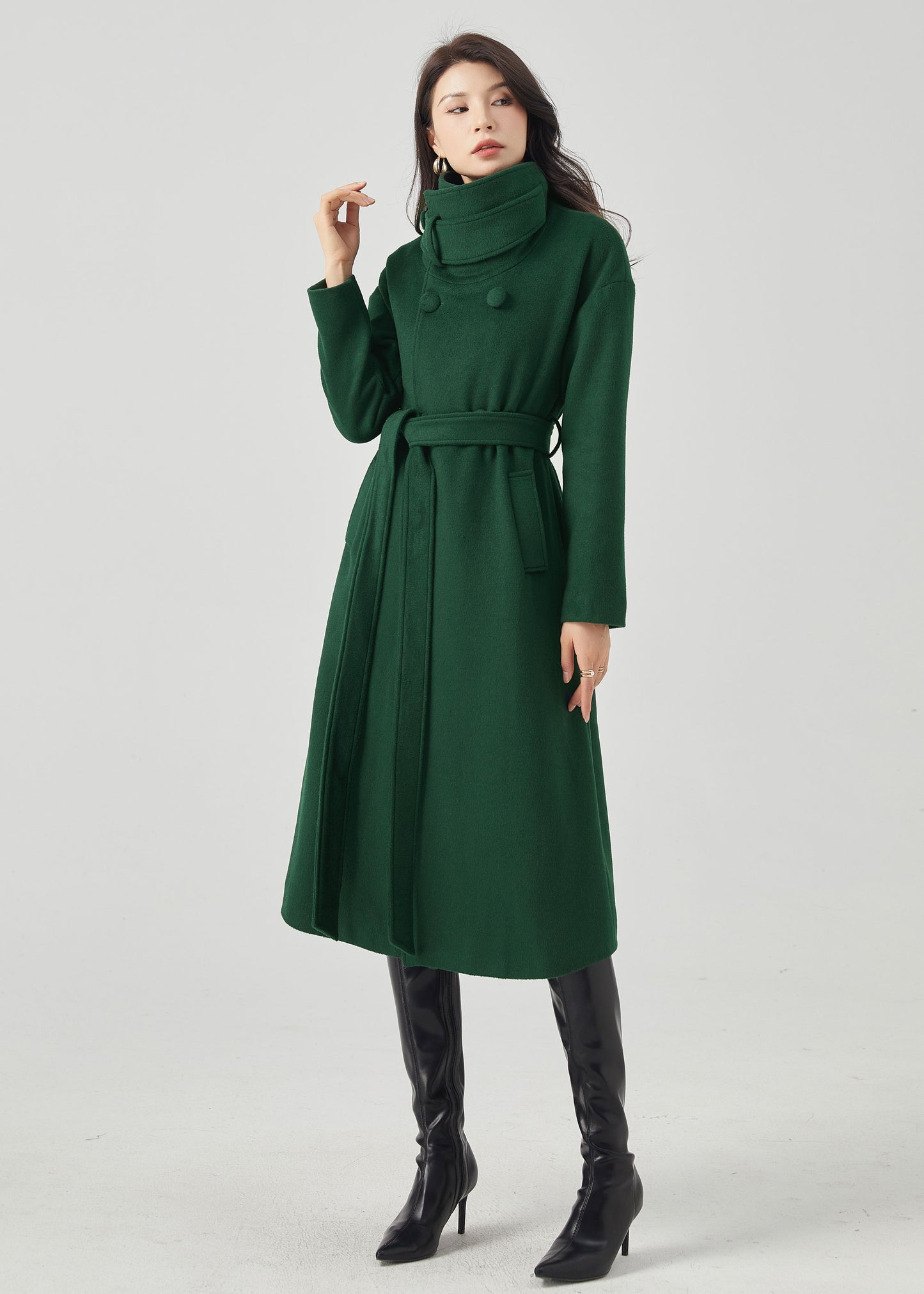 Green Wool Coat, Long Wool Coat Women C3570
