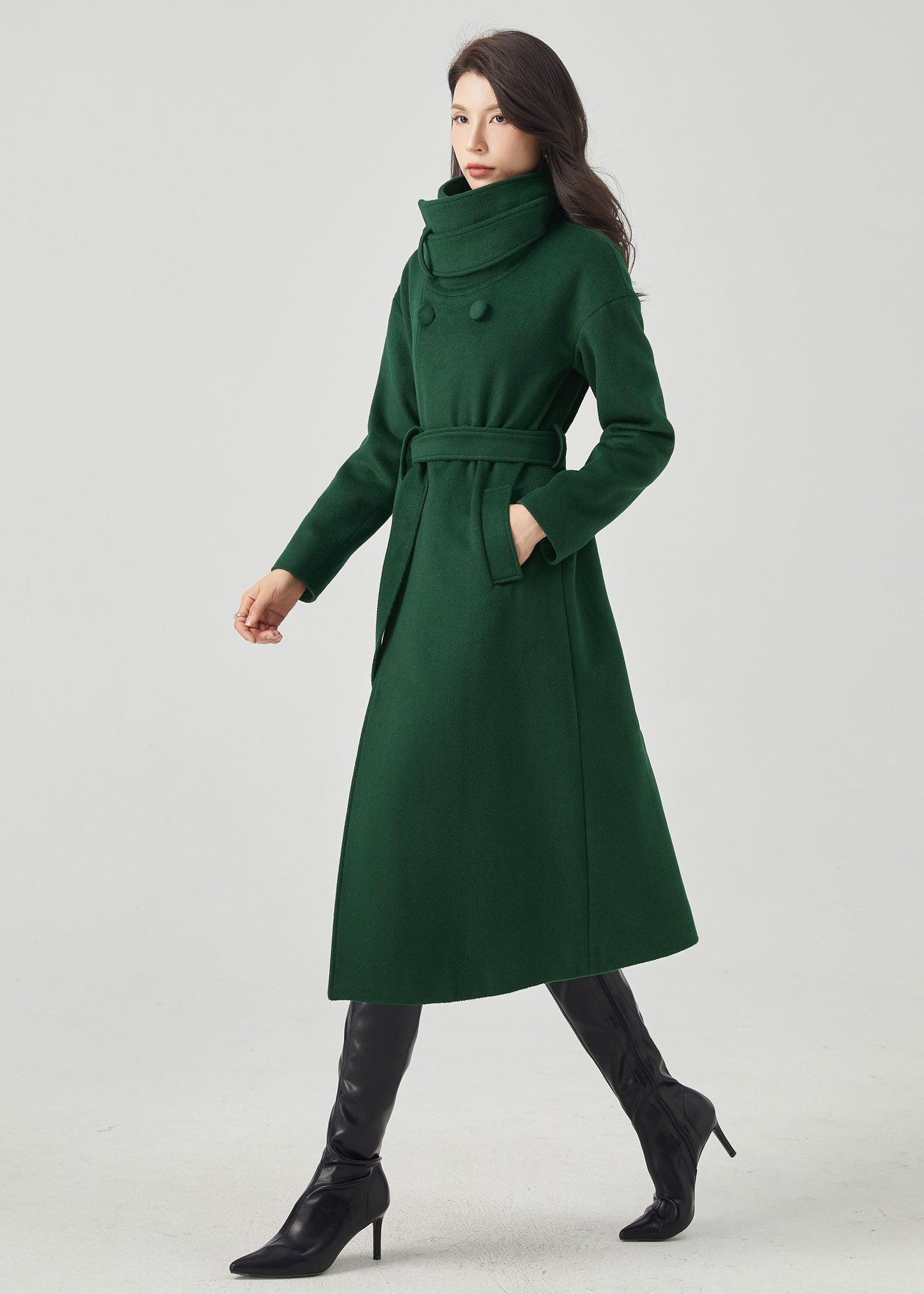 Green Wool Coat, Long Wool Coat Women C3570
