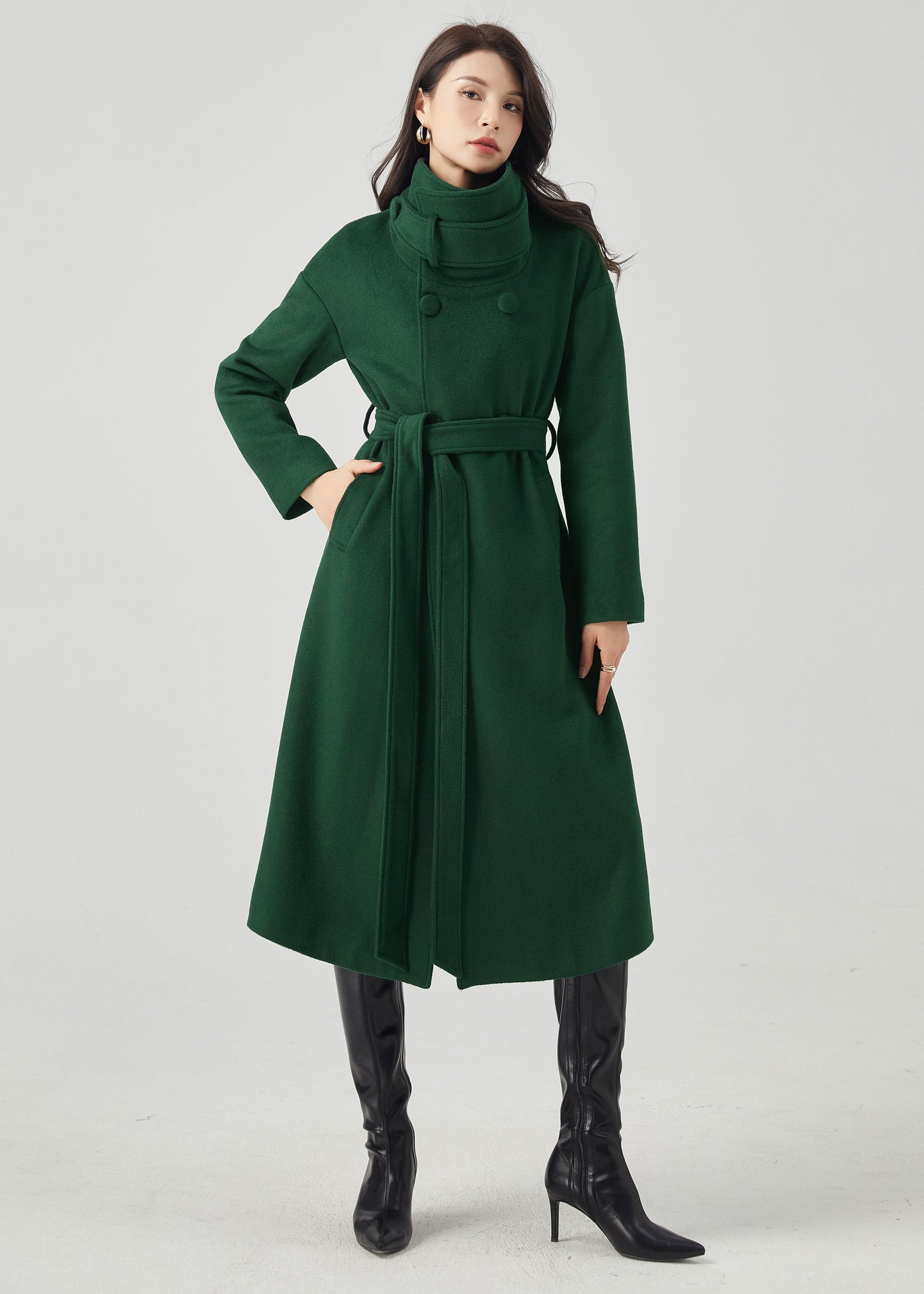 Green Wool Coat, Long Wool Coat Women C3570