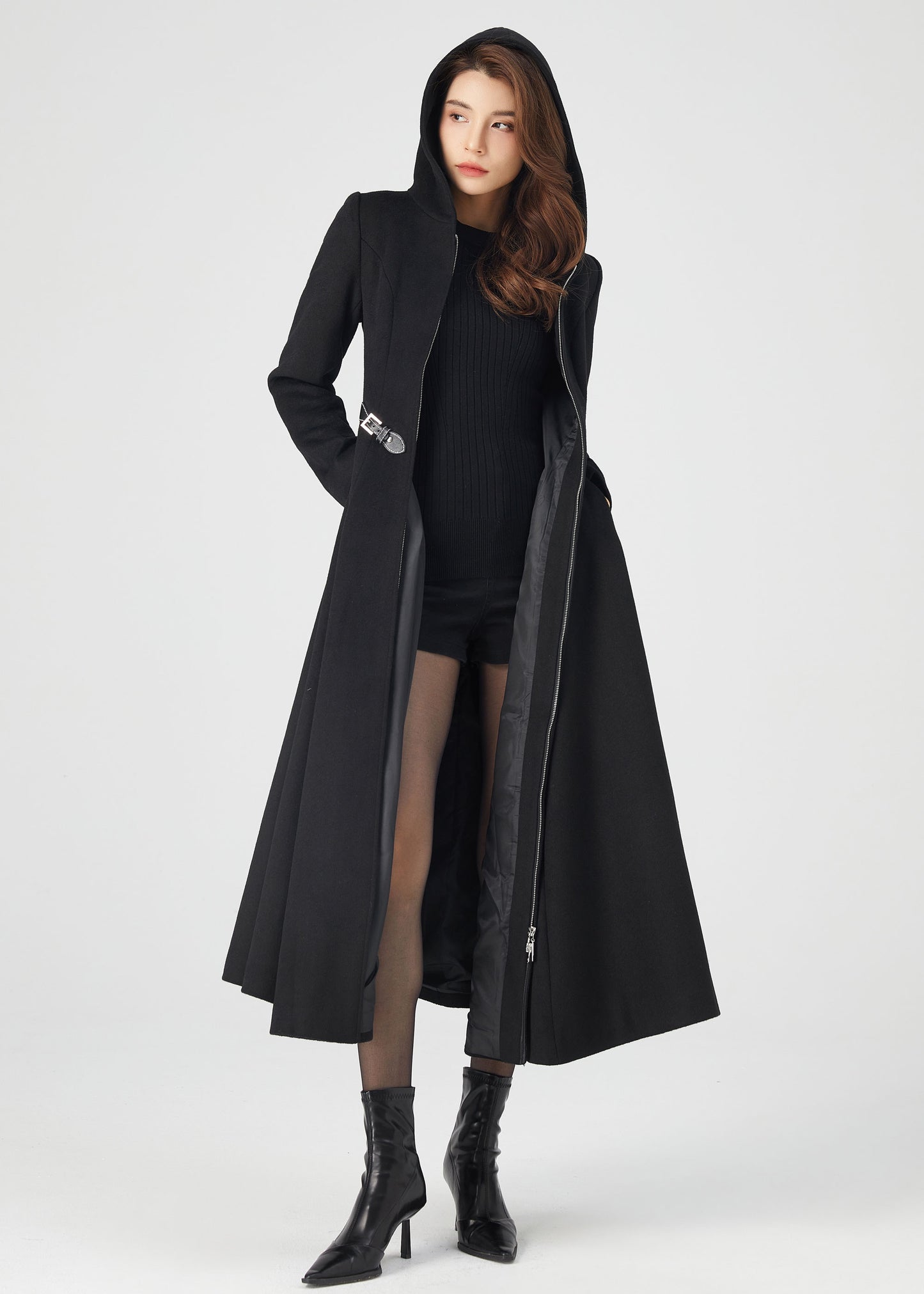 Black Wool Coat, Winter Wool Coat C3675
