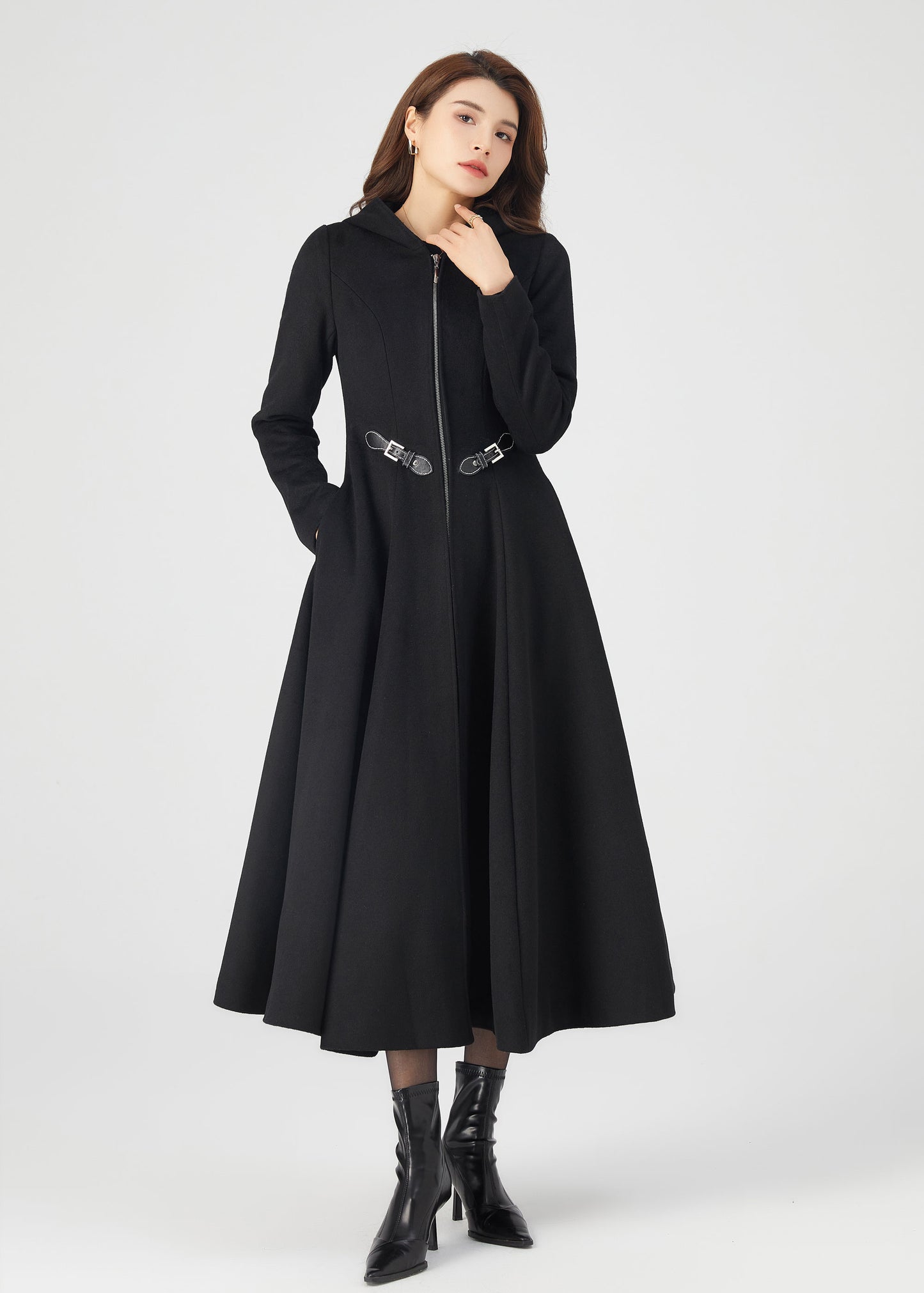 Black Wool Coat, Winter Wool Coat C3675