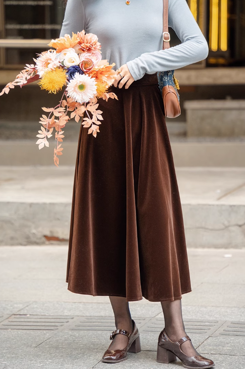 Long Velvet Autumn Skirt Women C4538