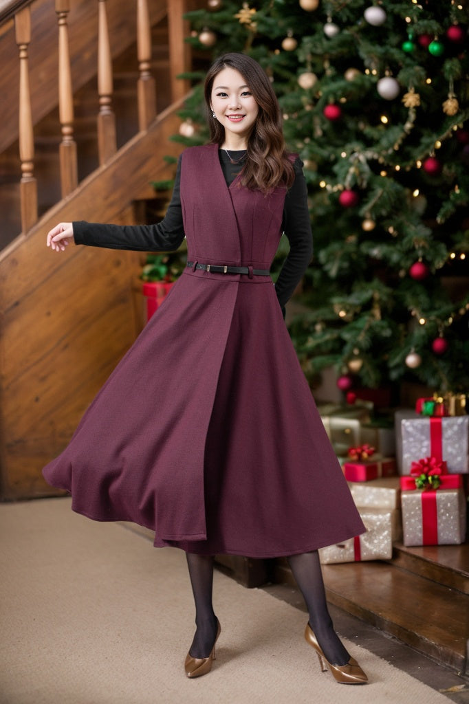 Midi Wool Pinafore Dress C4444 purple / Bespoke size