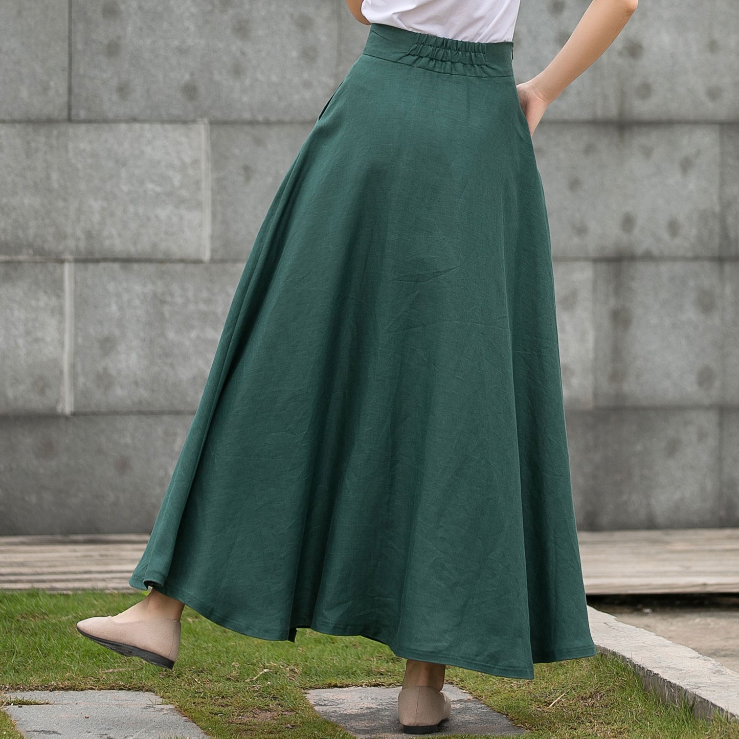 Summer Autumn Women Linen Skirt With Pockets C5145