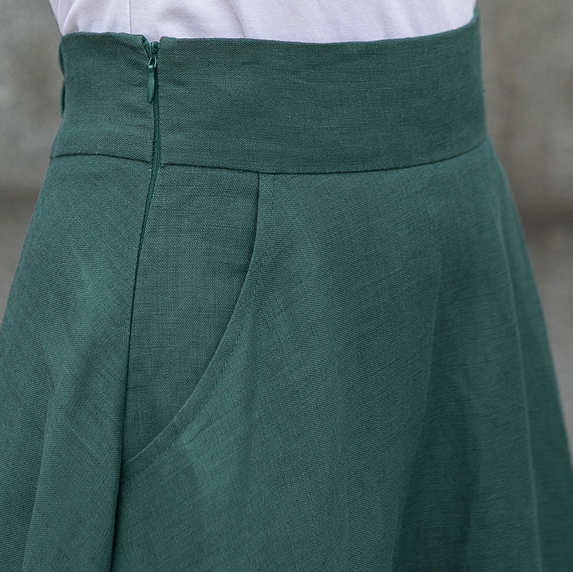 Summer Autumn Women Linen Skirt With Pockets C5145