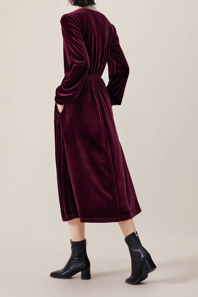 long sleeves velvet dress women  C3833