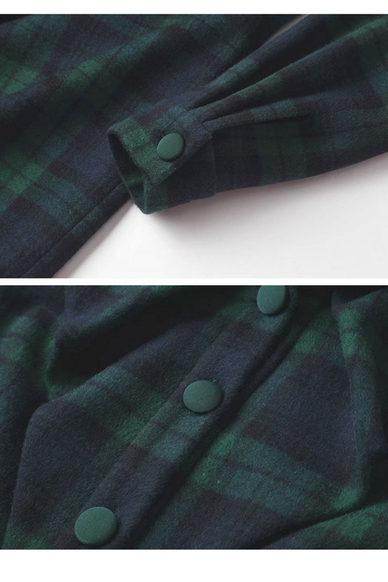 long sleeves plaid wool dress with lapel collar C3419