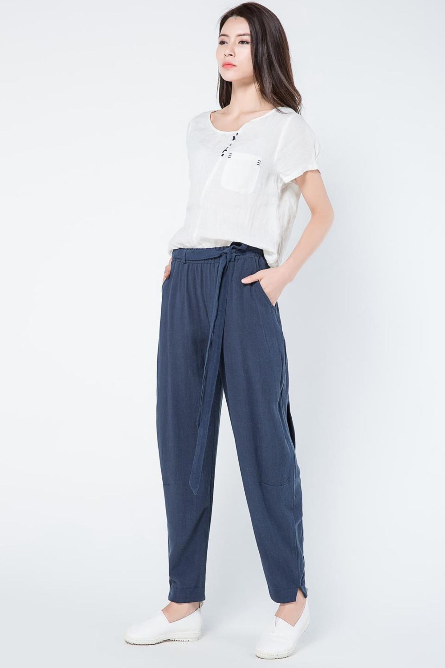 navy blue linen harem loose casual pants C1106