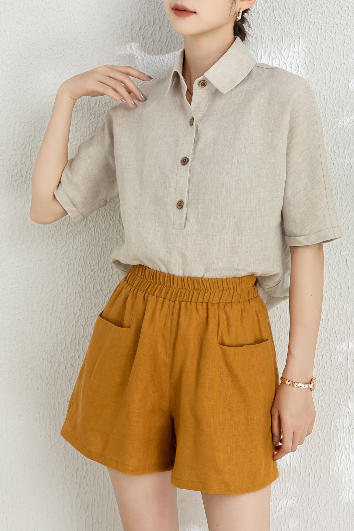 Women's Summer short sleeve linen Shirt C3295
