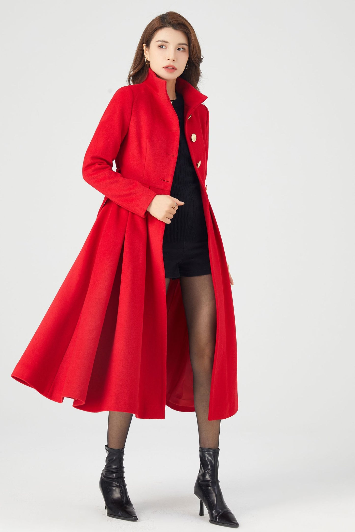 Winter  Princess Red Wool Coat C3677