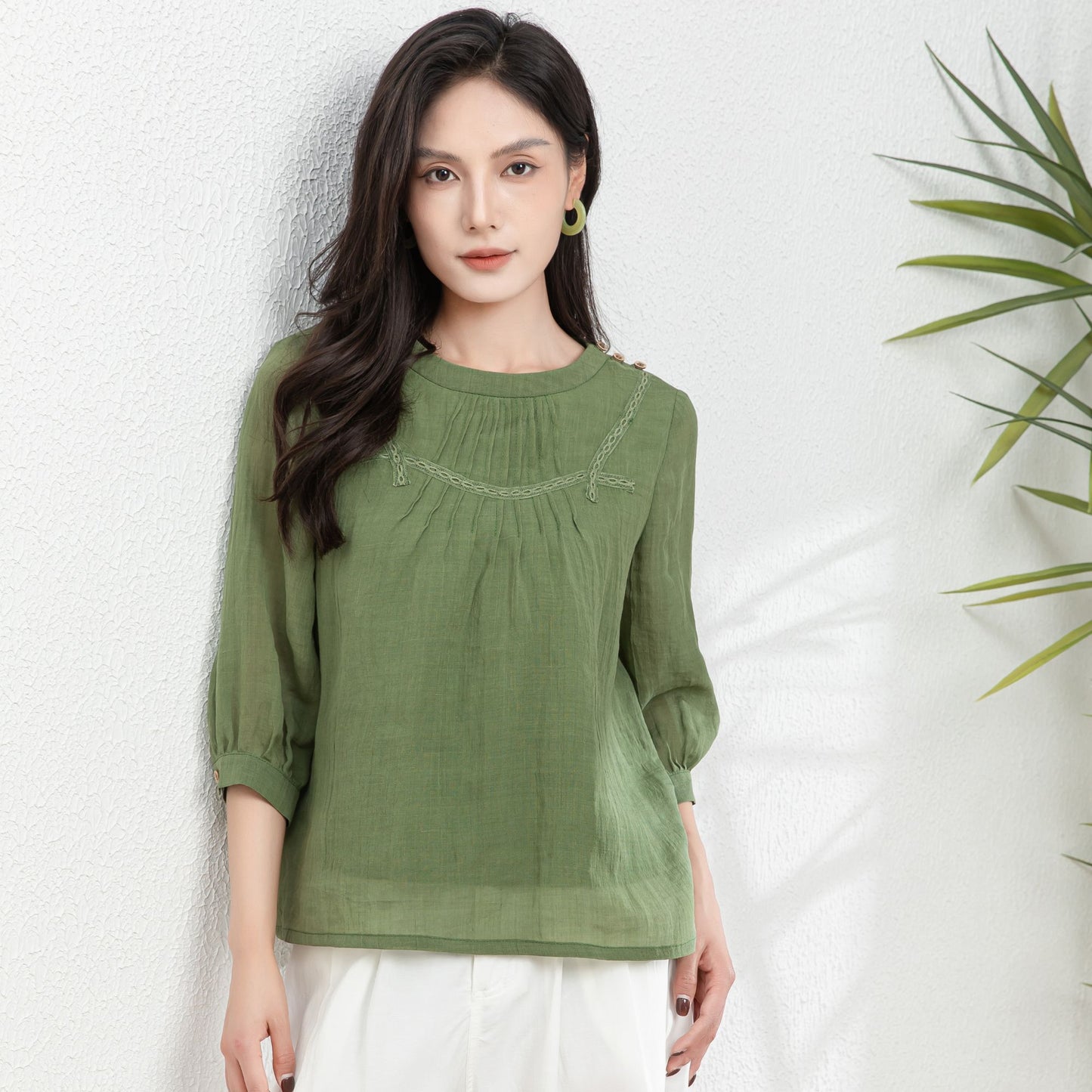Summer Green Womens Linen Blouse c4981