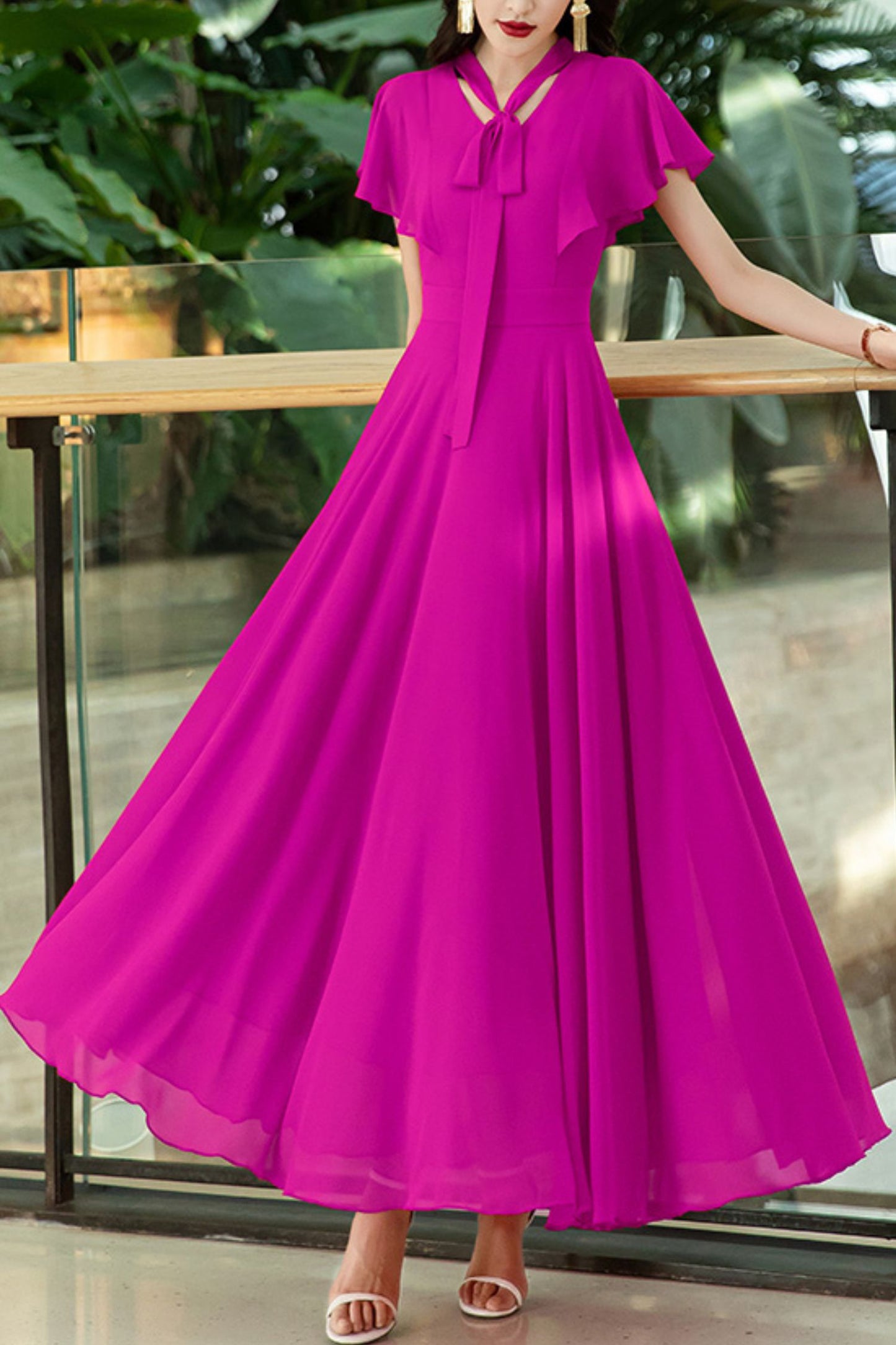 French chiffon summer large swing long dress C3991