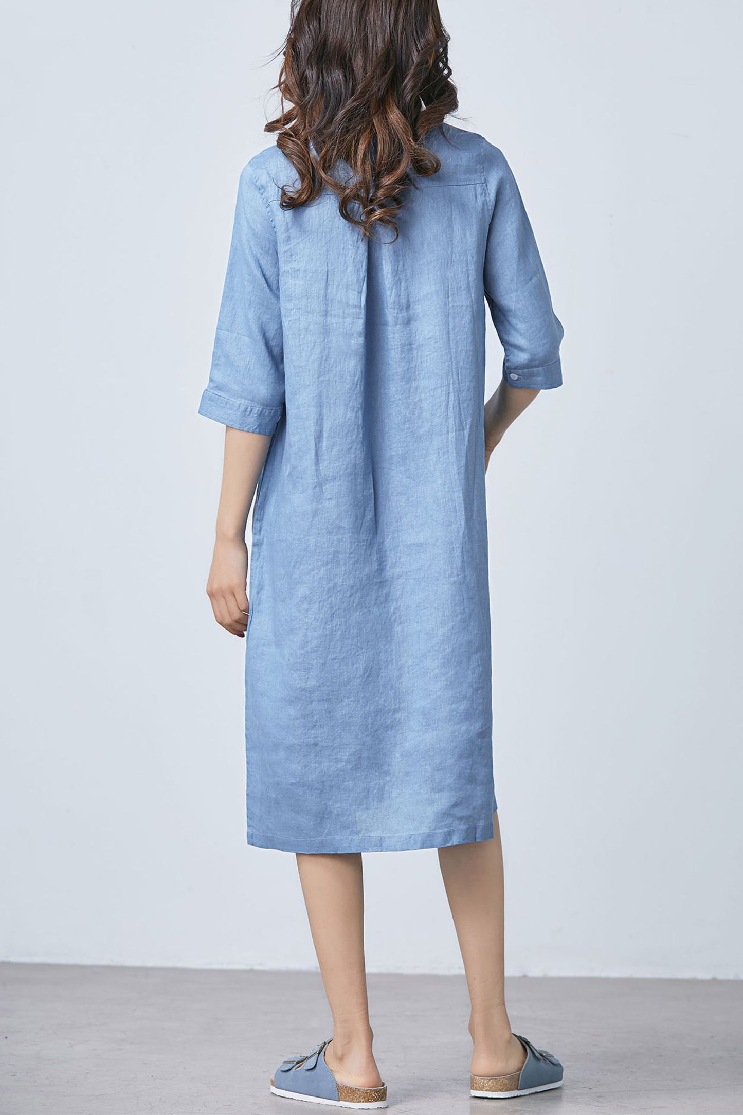 Summer casual blue linen dress C1669