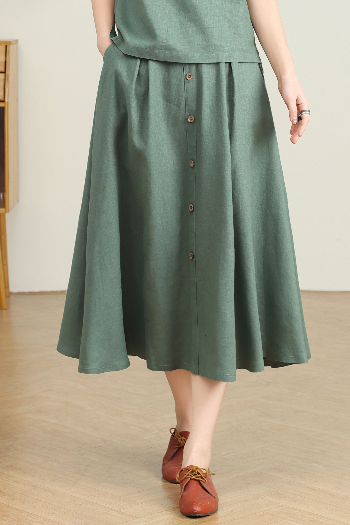 High Waisted Linen Skirt with Pockets C4728