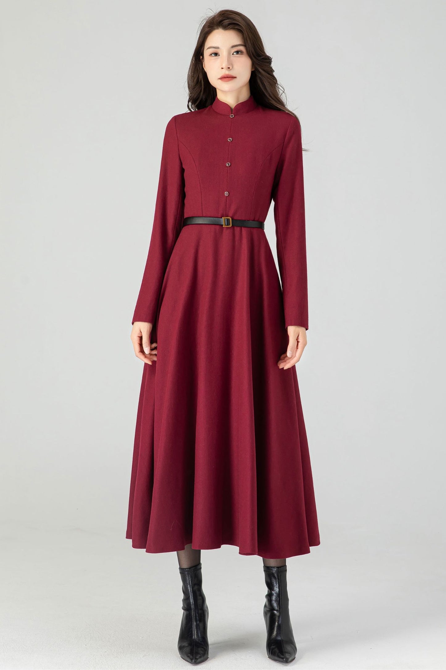 Burgundy Wool Fit and Flare Dress C3610 -Size XS US0 #CK2301028