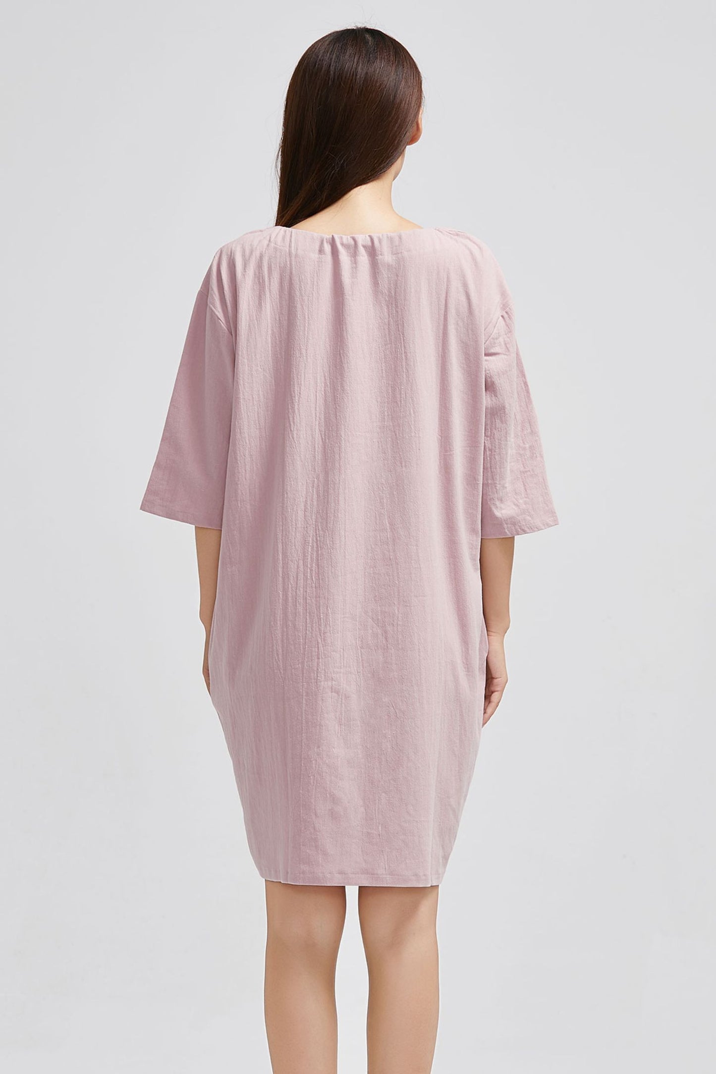 Pink Five Sleeve Linen Dress C1633