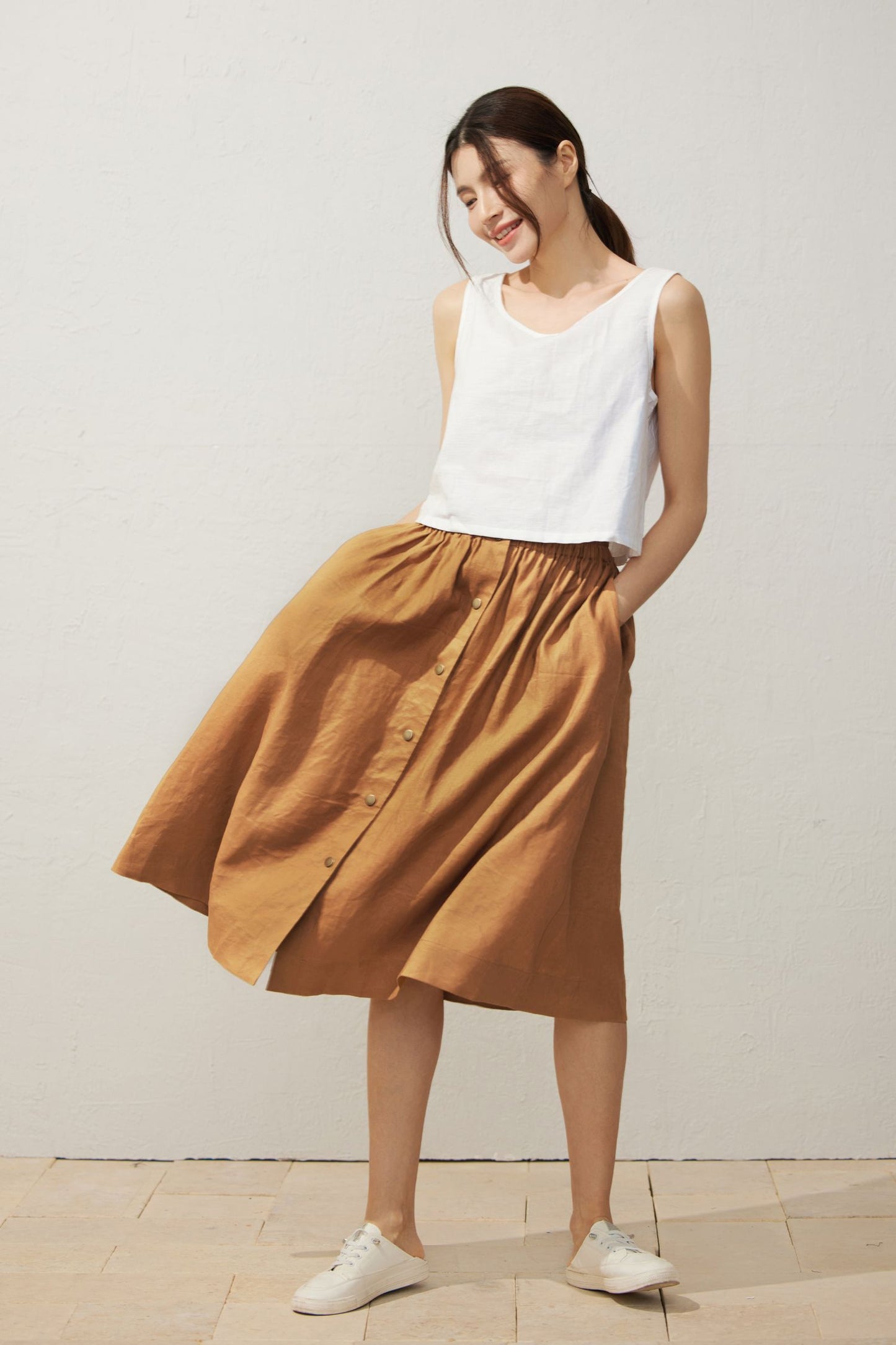 Loose fit Linen skirt C3942