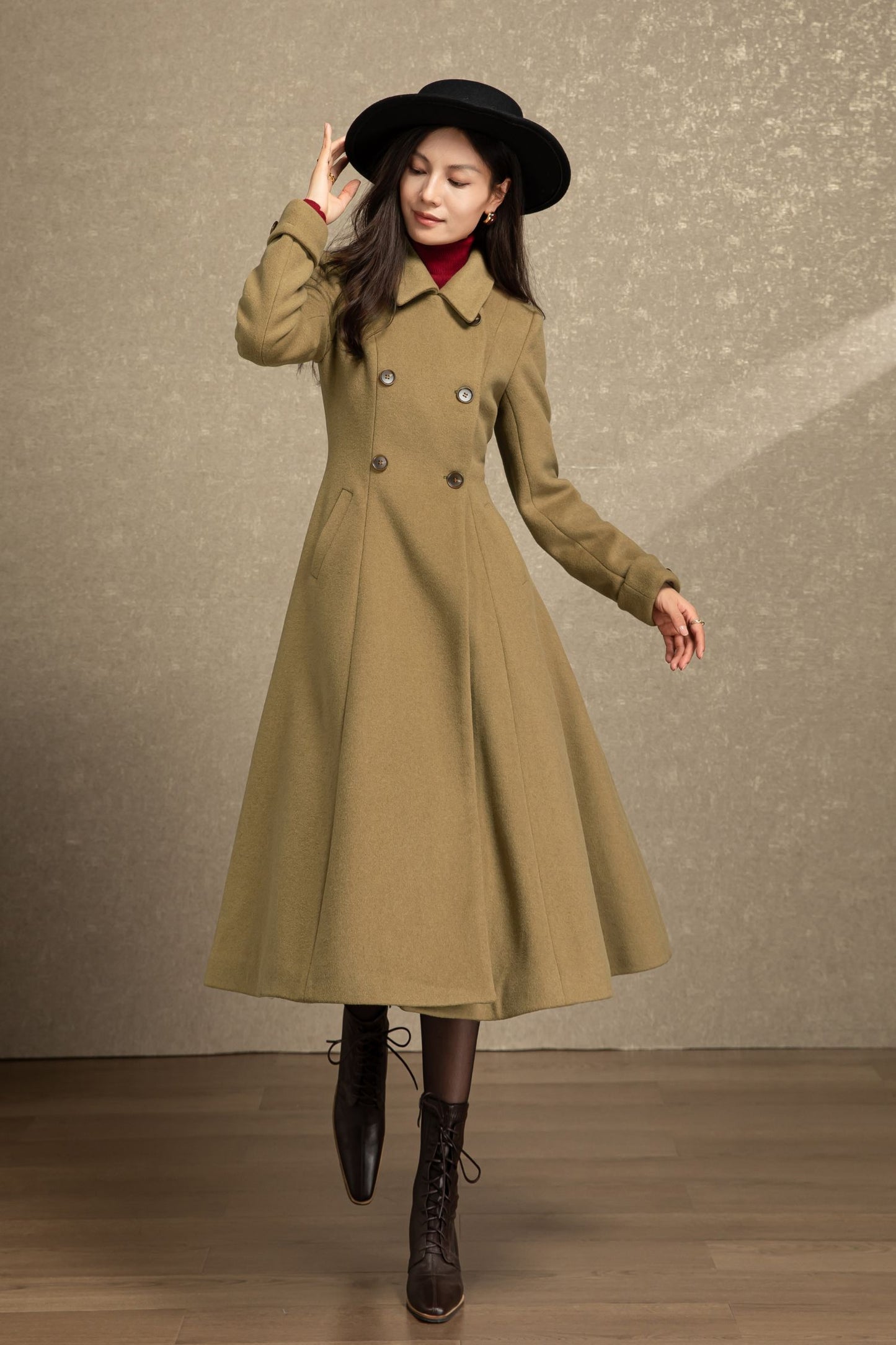 Double breasted long winter wool coat C4494