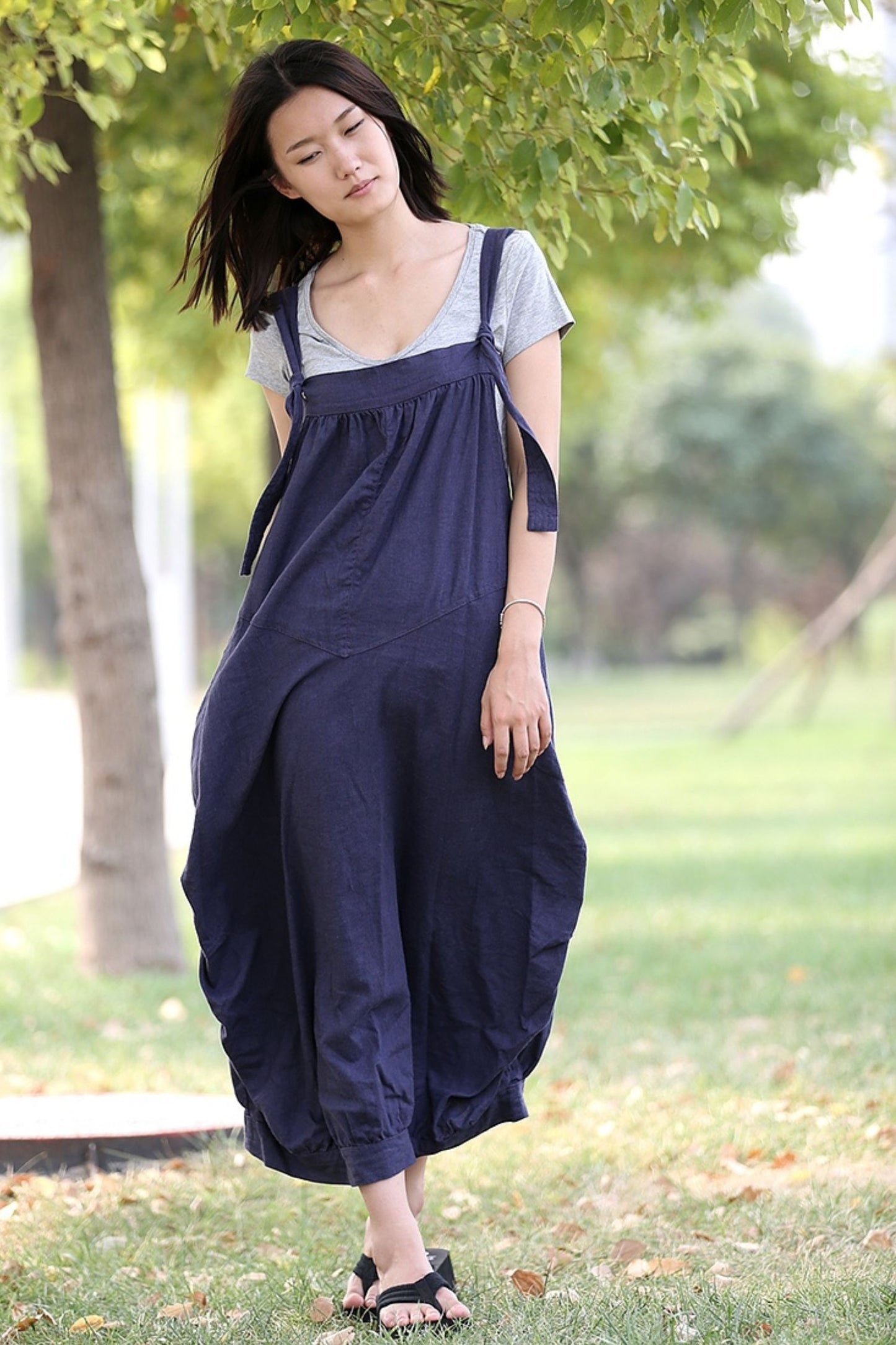 Linen Pinafore Blue Suspender Dress C278