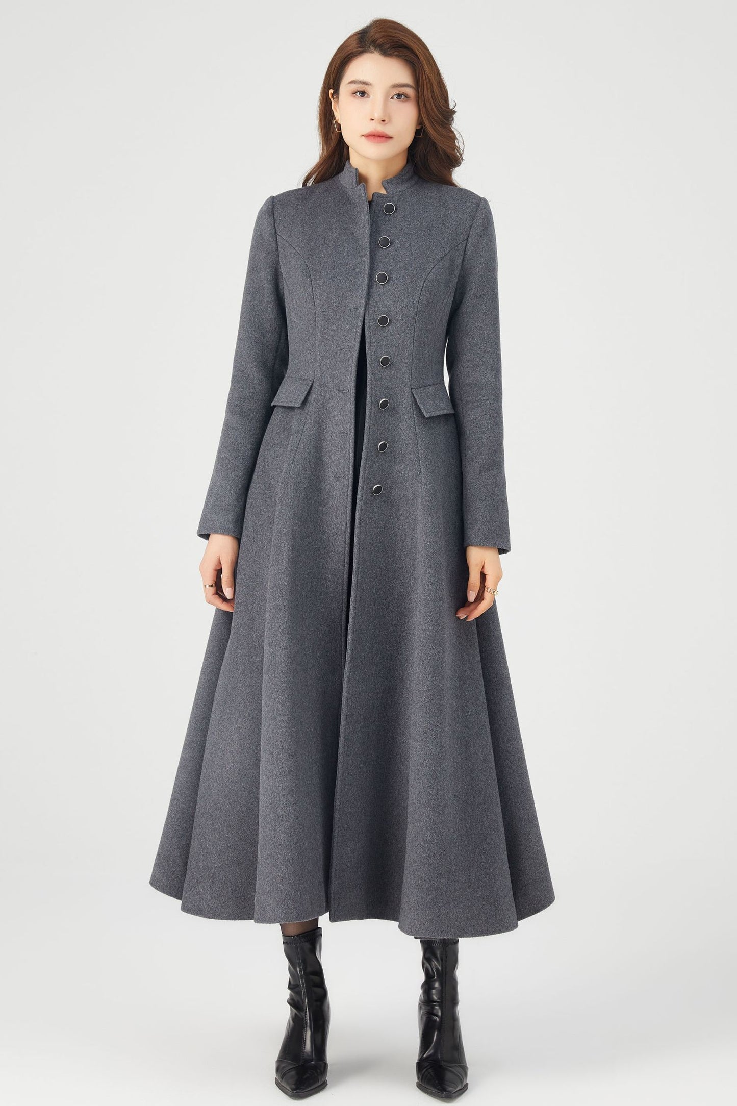 Long Winter Grey Wool Coat C3674
