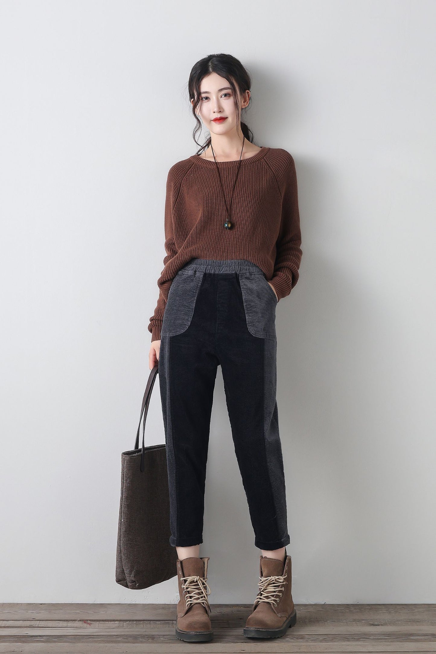 Patchwork corduroy pants women C4343