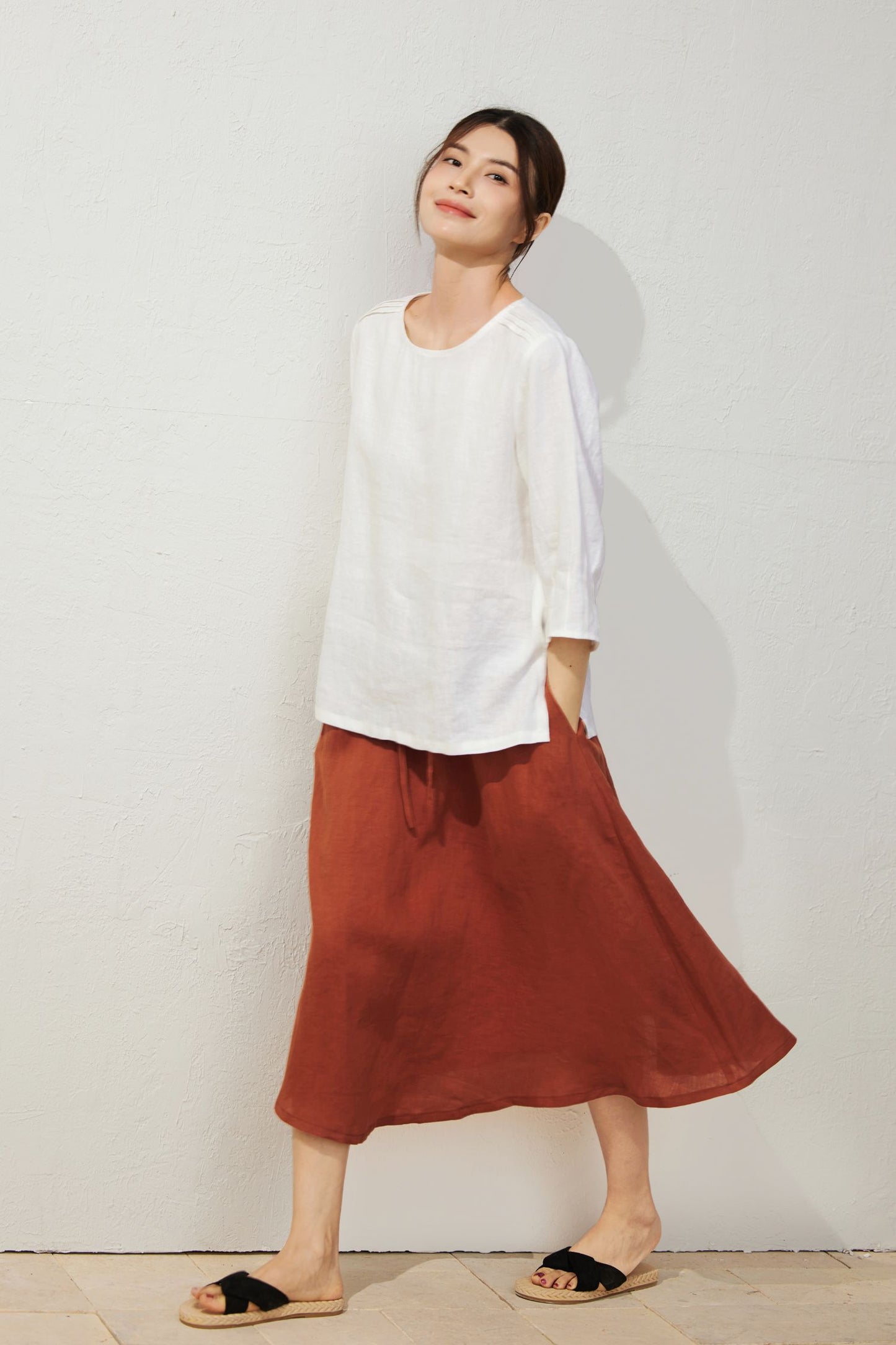 Women's Casual White Linen Tops C3931