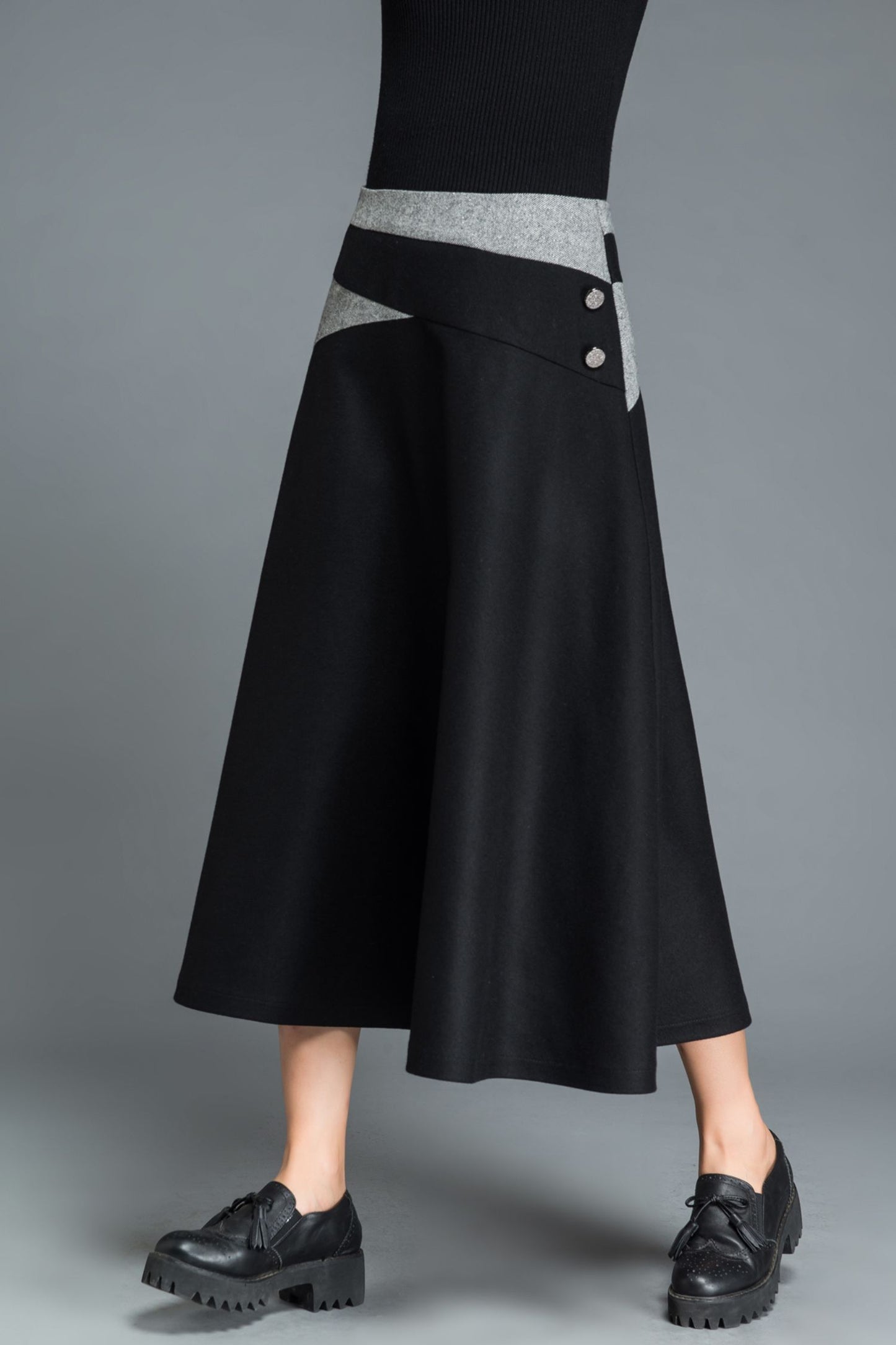 A line black midi wool skirt C1215