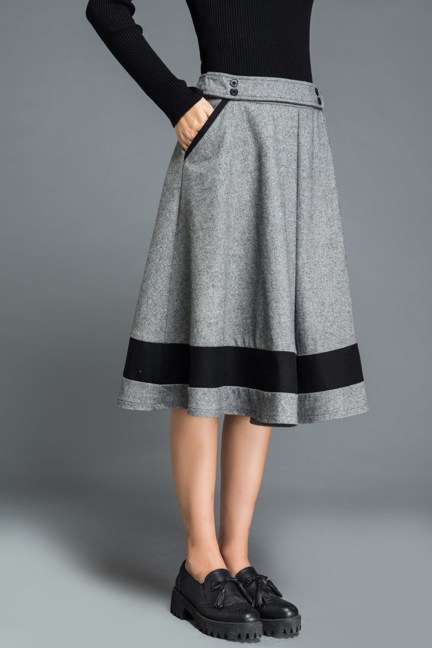 Knee length block color winter wool skirt C1214