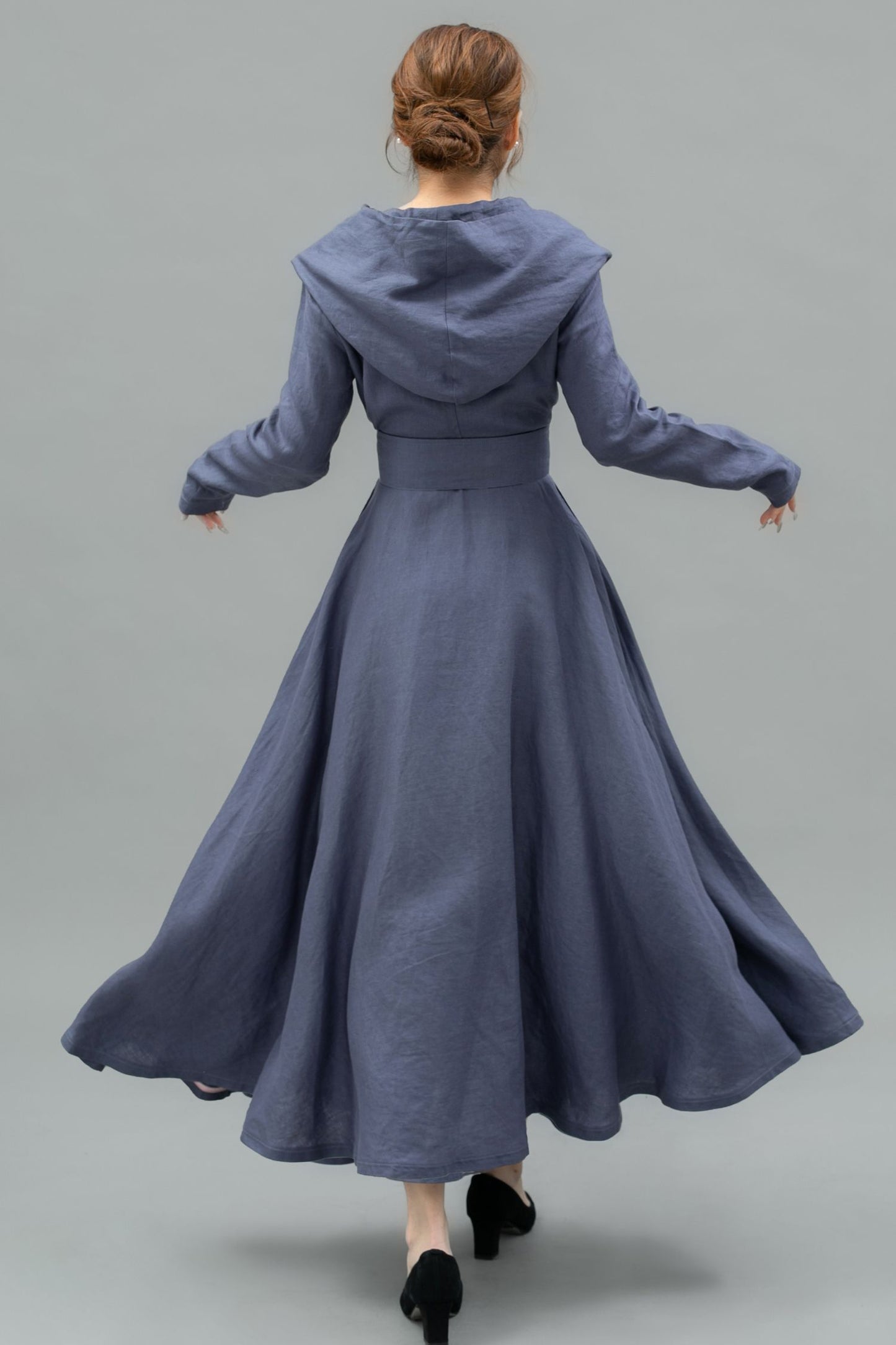 Elegant Hooded Long Linen jackets C4744