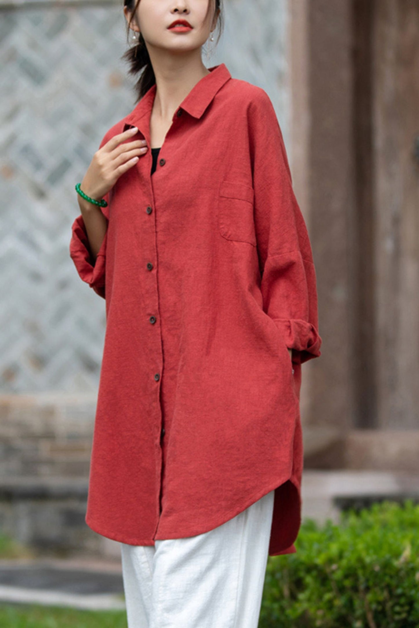 Cotton Linen Long Sleeve Lapel Shirt C3889