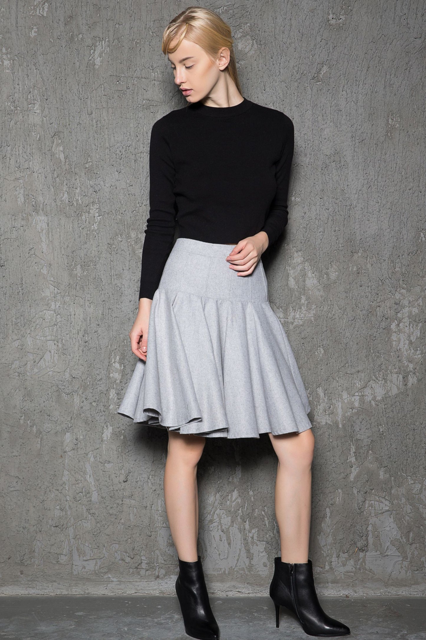 Pleated gray winter womens swing skirt C731