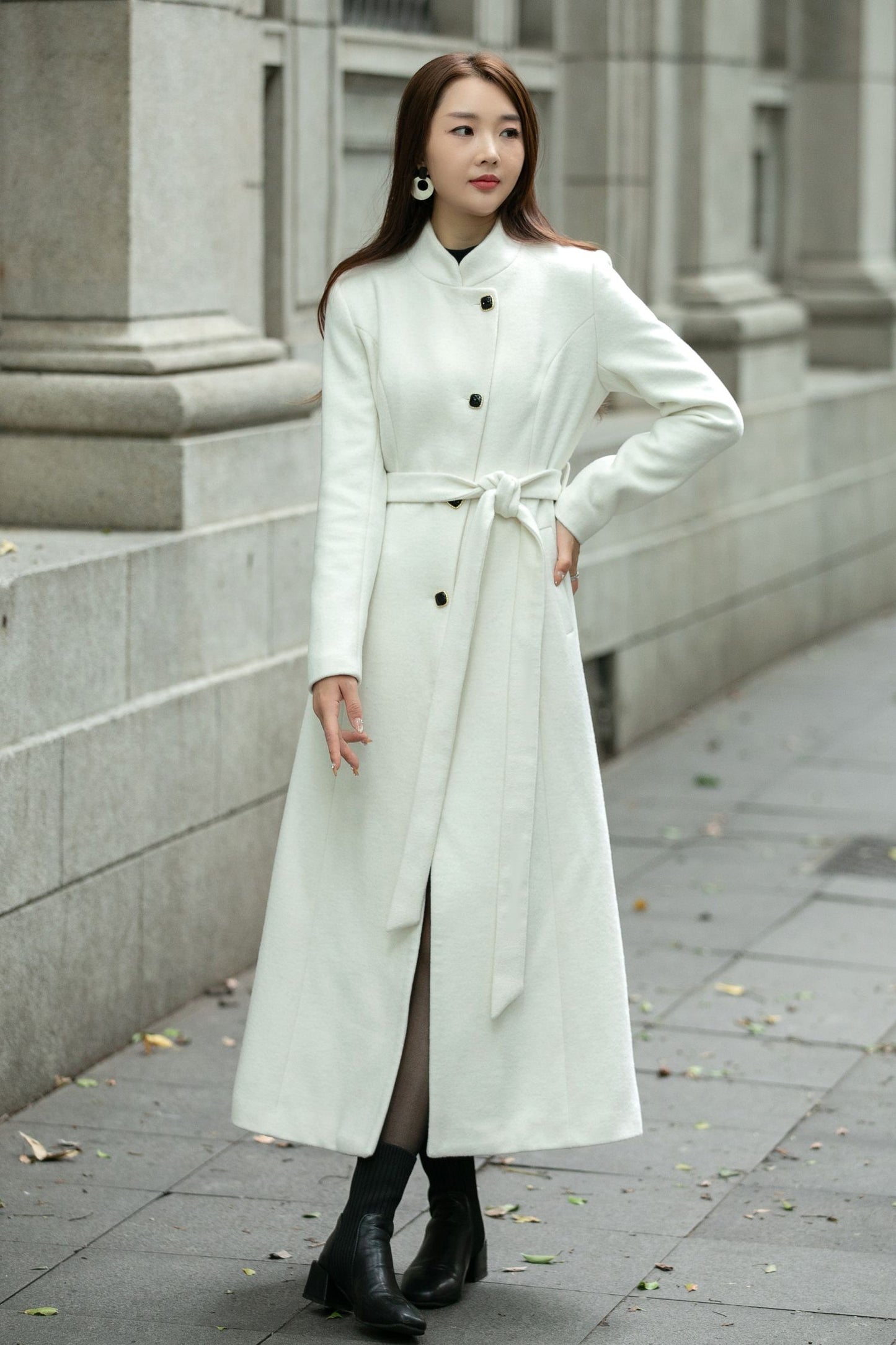 Long wool Belted winter trench coat C4497