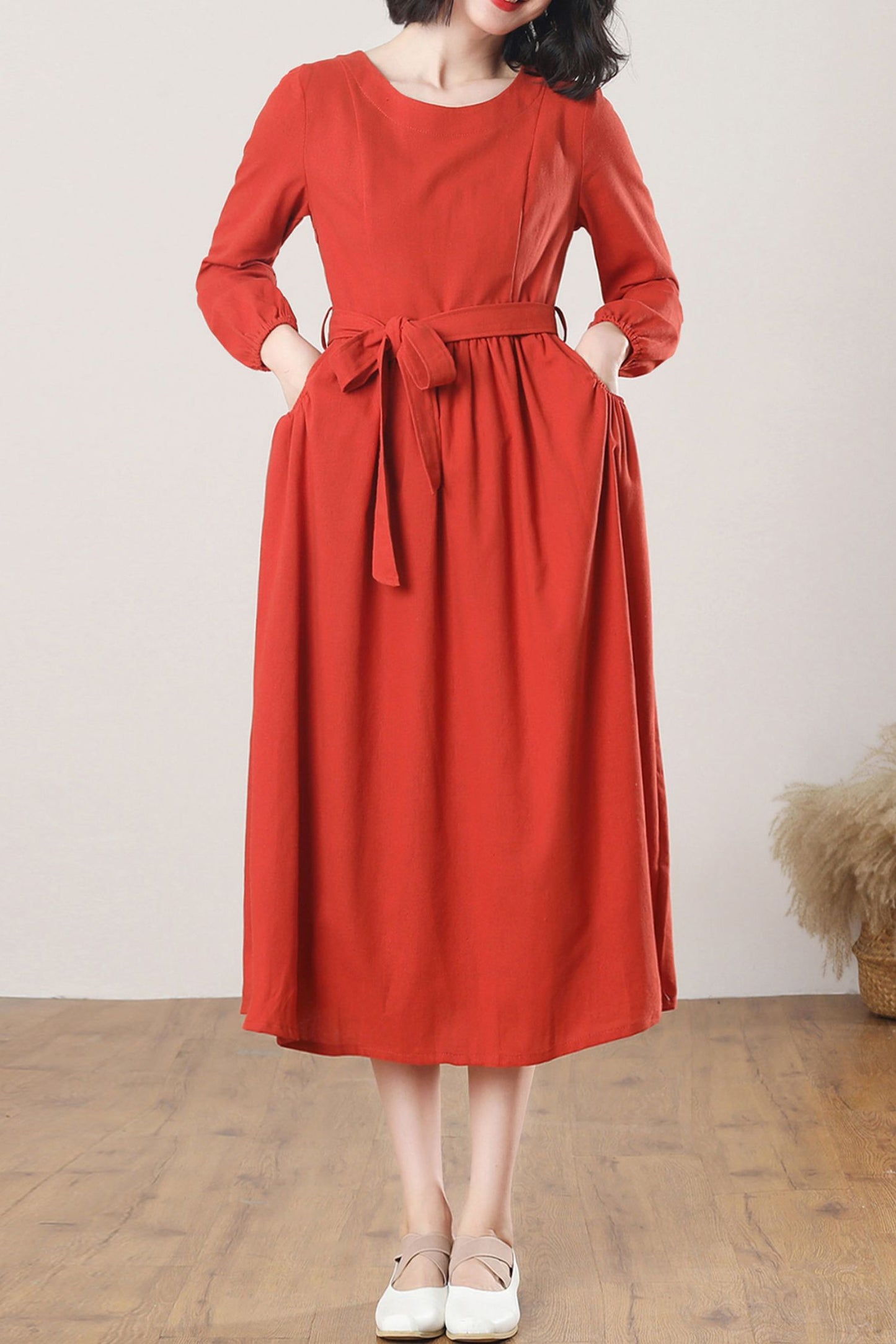 Women's Orange Linen Long Dress C3264