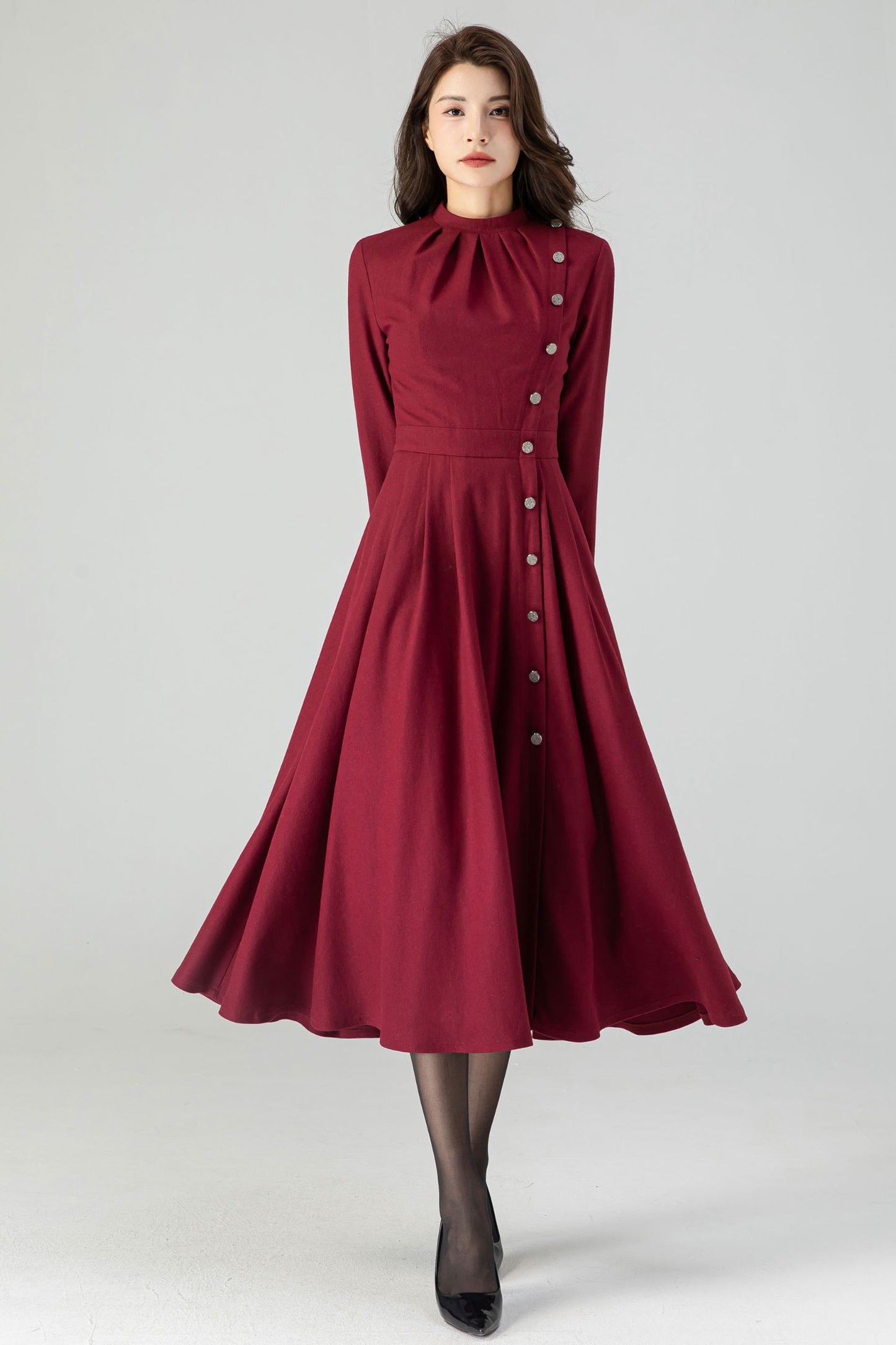 Autumn Midi Wool Burgundy Dress C3609-Size XS US2 #CK2301031