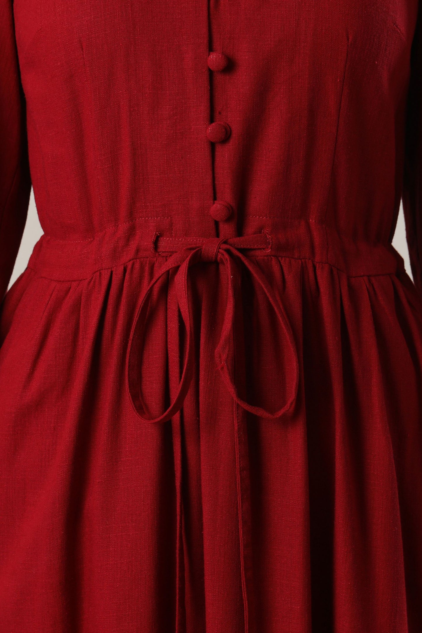 red linen dress with drawstring waist c4775