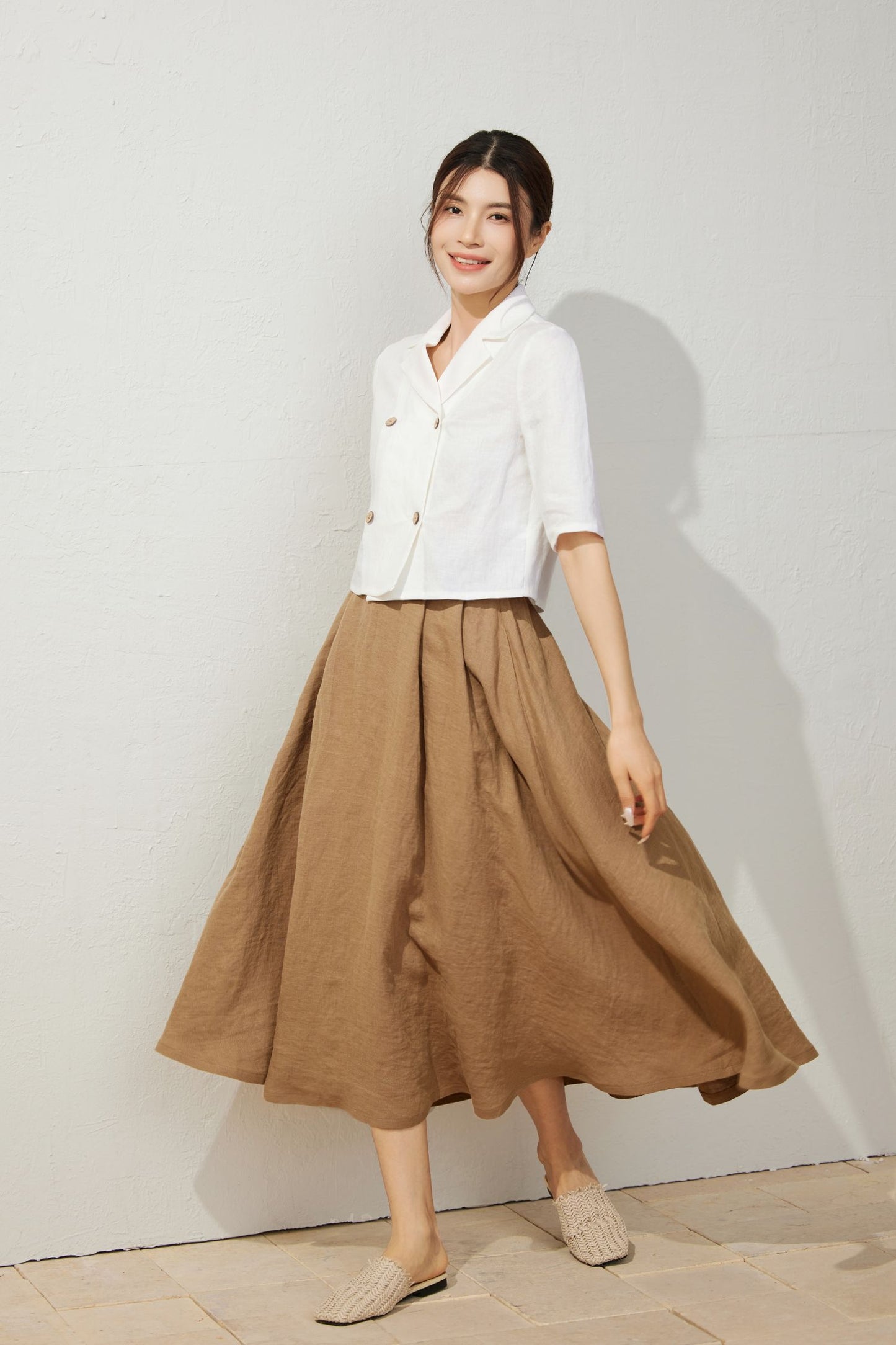 White Double Breasted Linen Shirt C3933