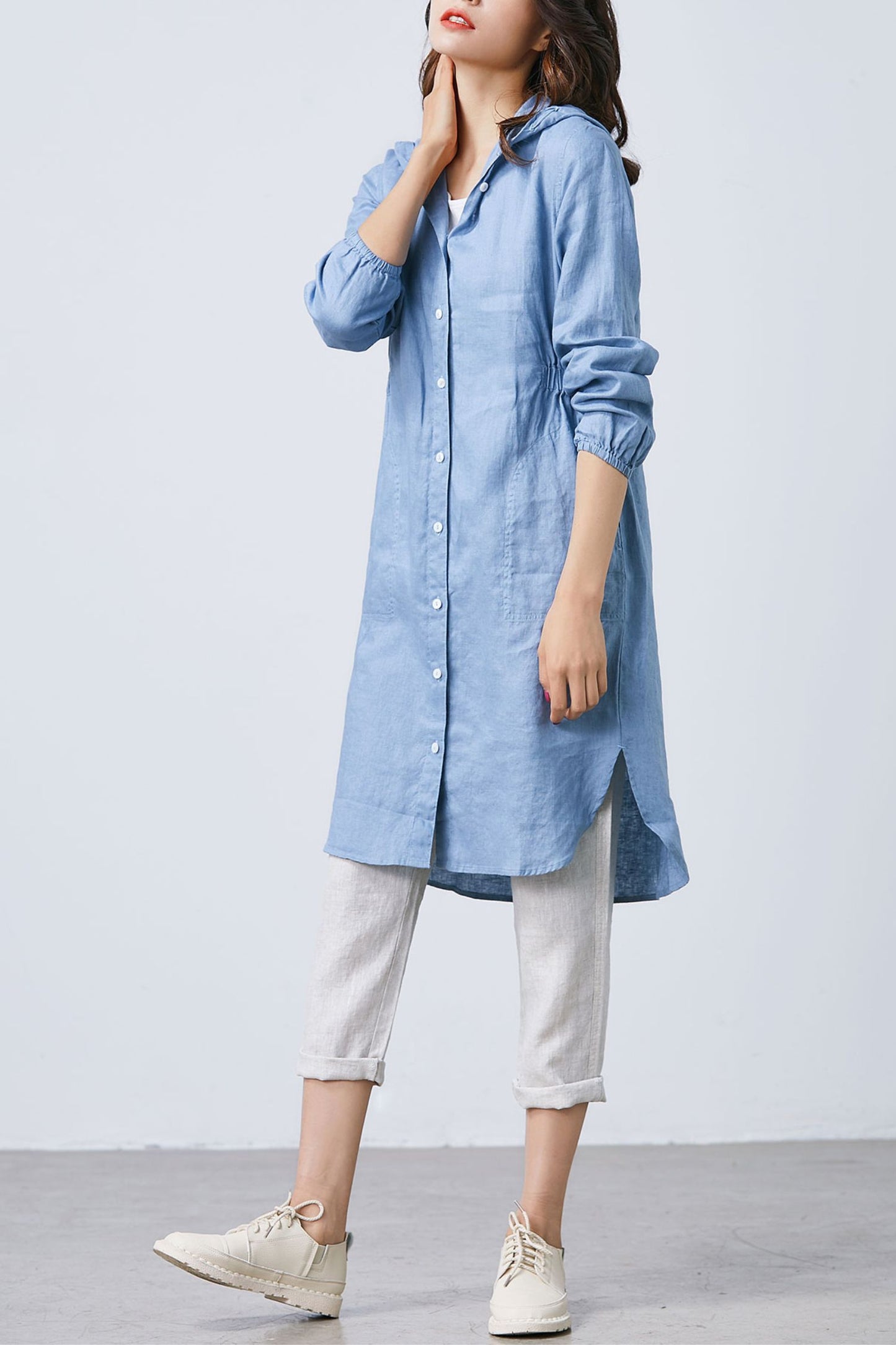 Blue Simple Linen shirt dress C1672