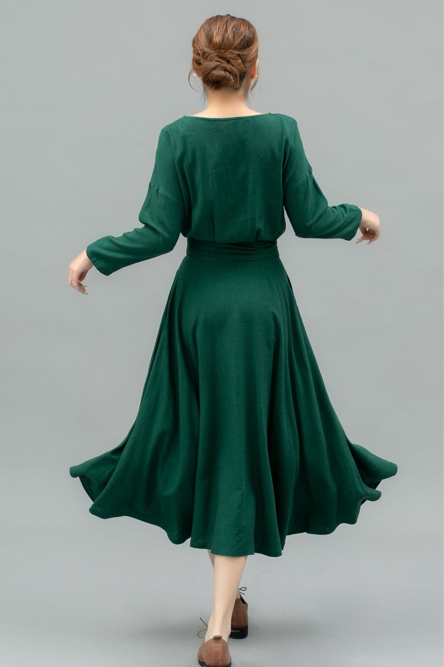 Elegant Green Linen Midi Dress C4740 - CK2500027