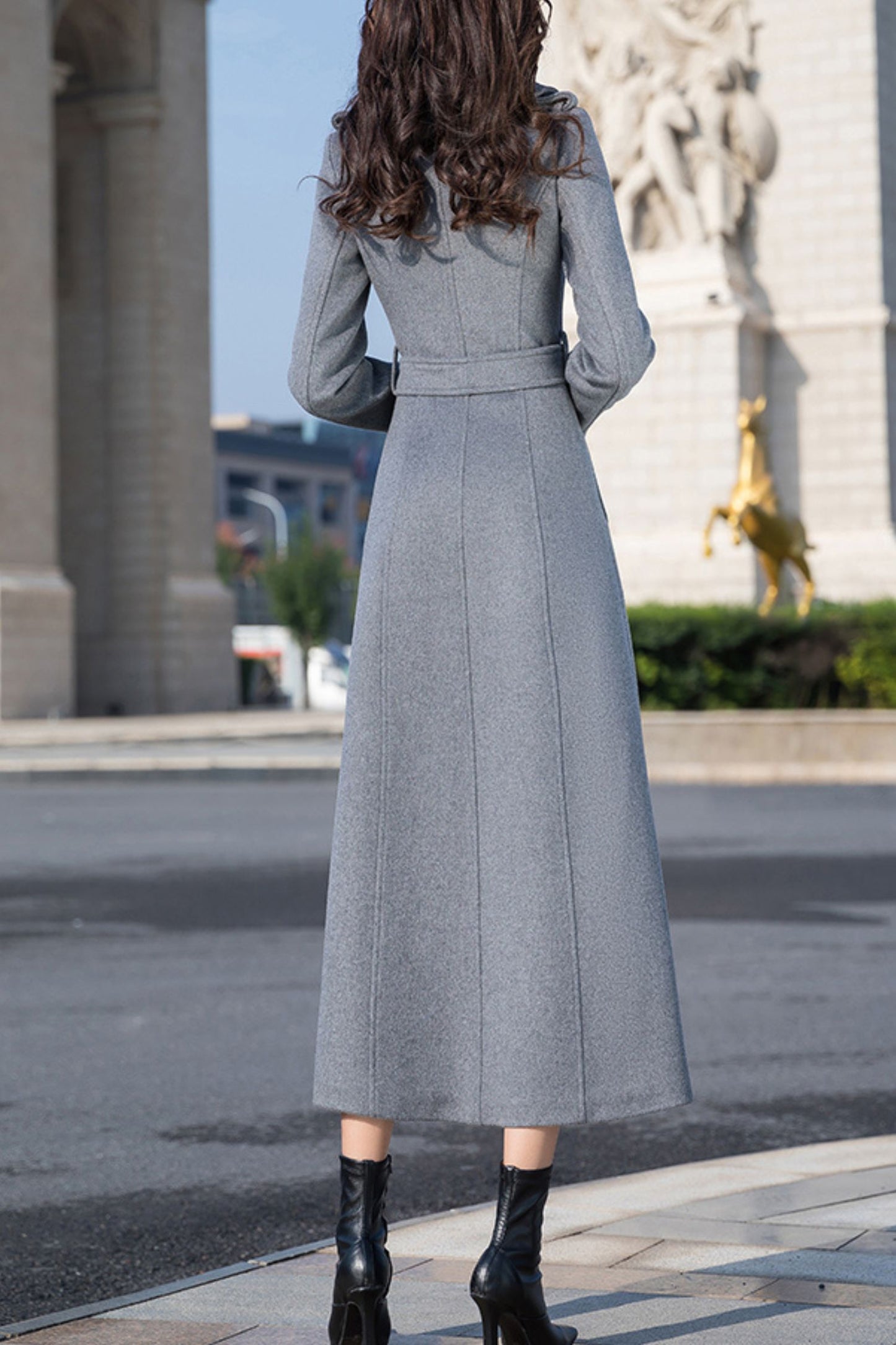 winter long grey wool coat C4149