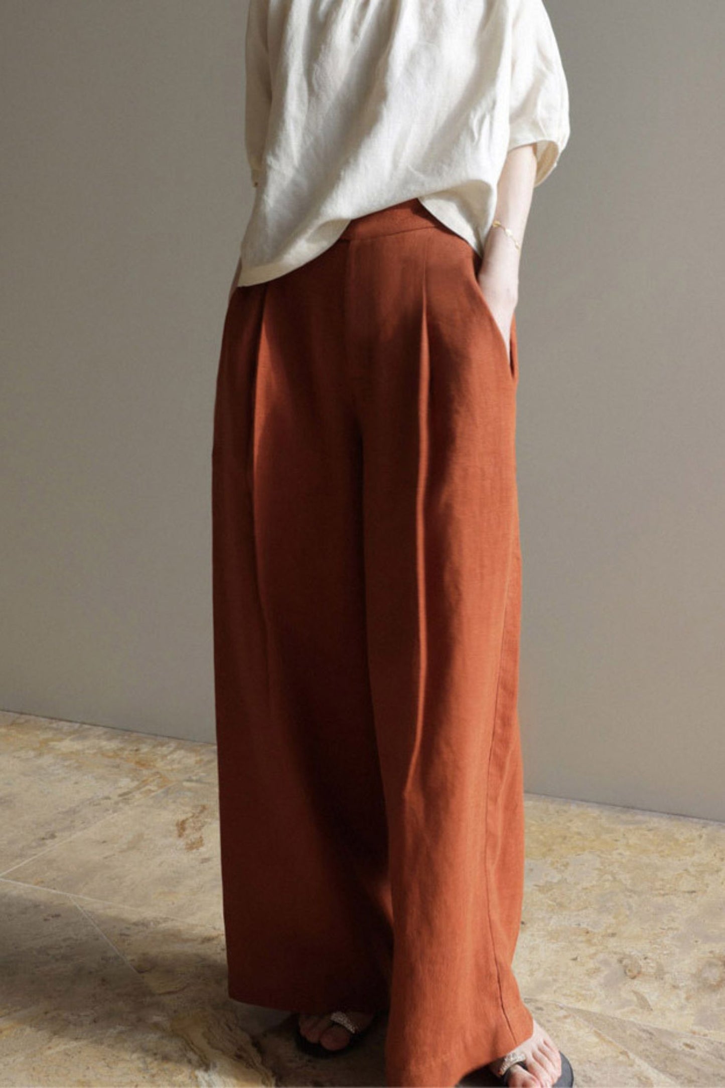 Wide Leg Linen Pants, Women's Linen Pants C3170