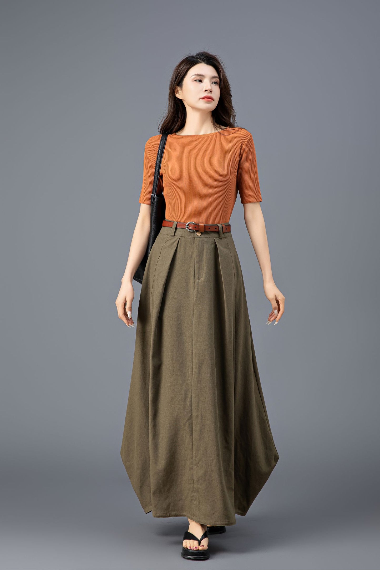 Elegant Army Green Maxi Skirt C3921