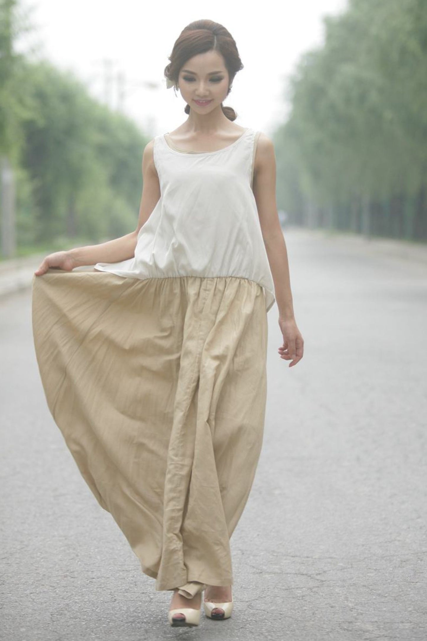 Summer casual linen sleeveless maxi dress C153