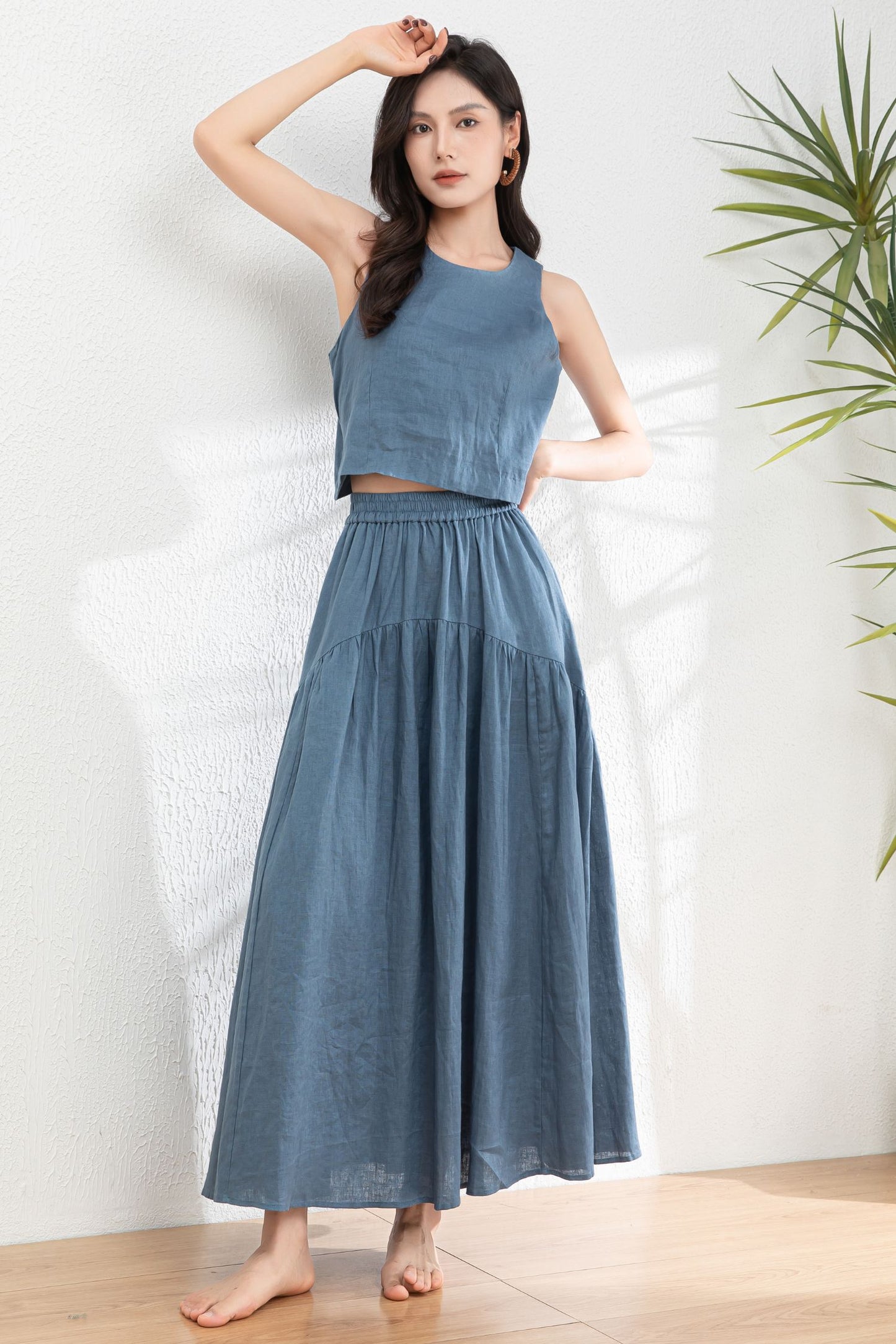 Summer Blue Two Piece Set Linen c4977
