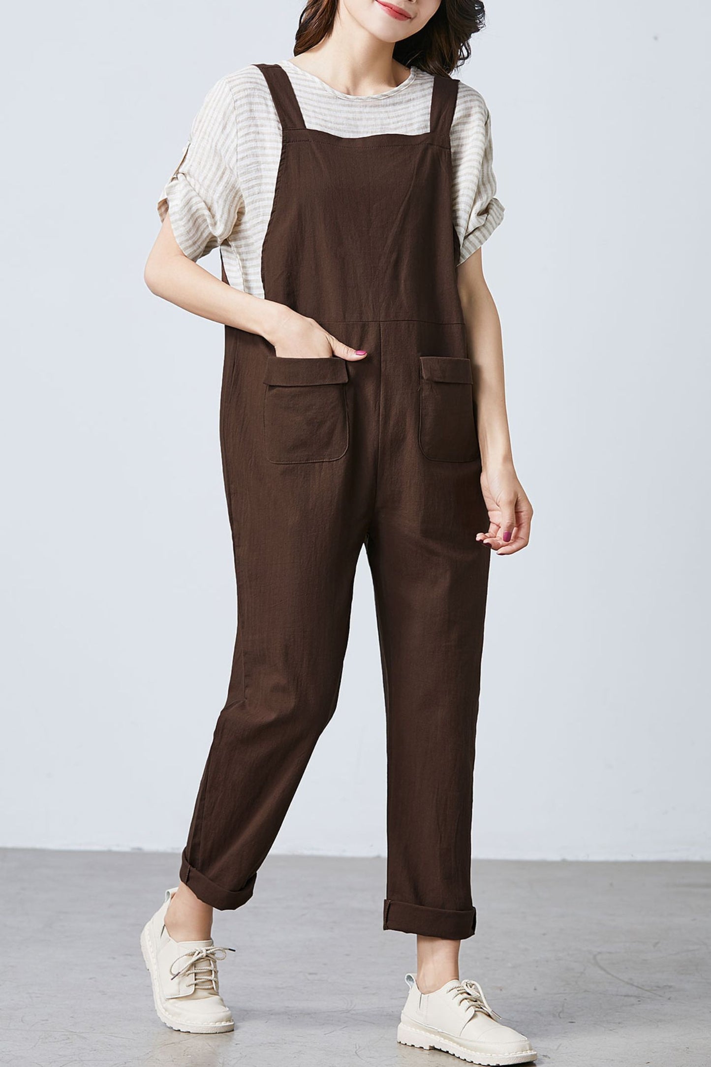 loose overalls, wide leg overalls, brown overalls C1696
